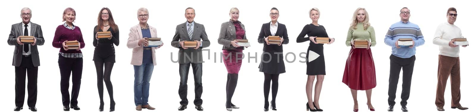 group of people holding books in hands isolated on white by asdf