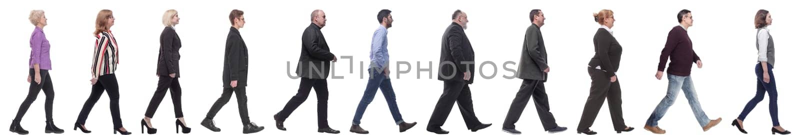 group of successful business people in motion isolated on white background