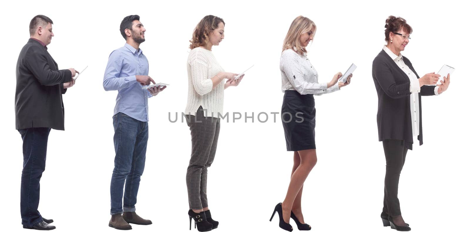 group of people holding tablet and looking ahead by asdf