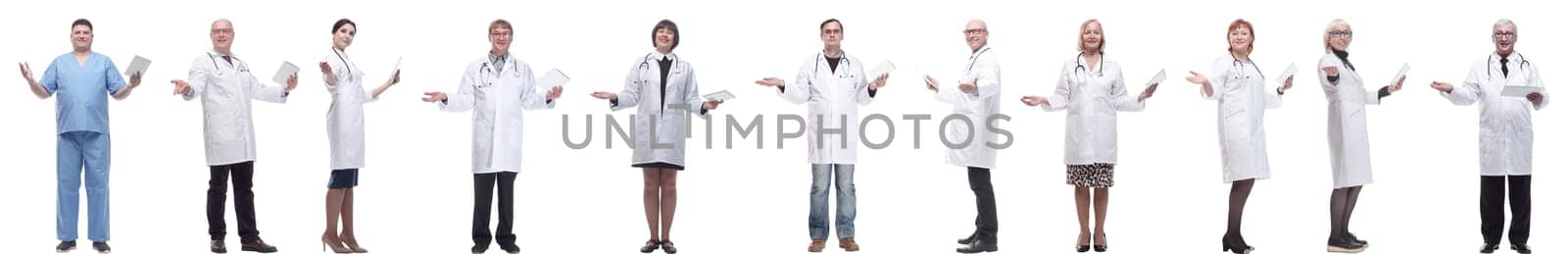 group of doctors with clipboard isolated on white background