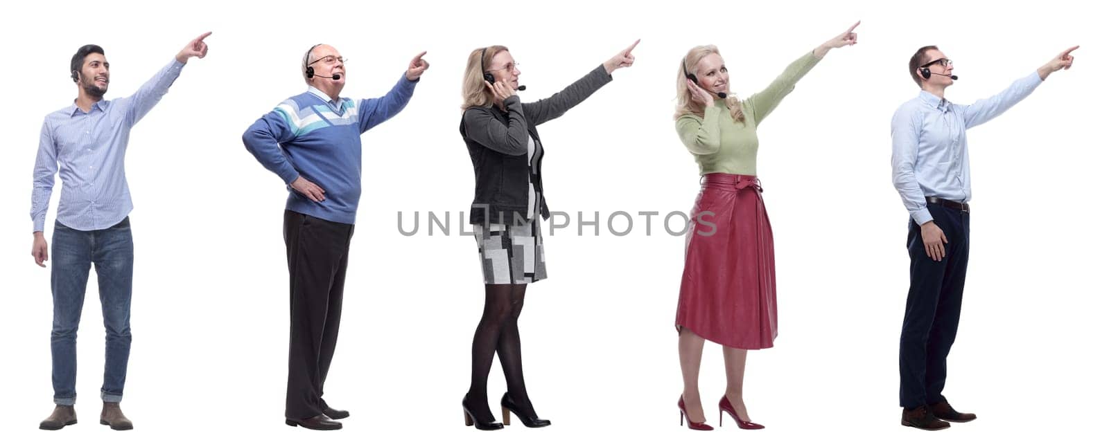 group of business people with microphone isolated on white background