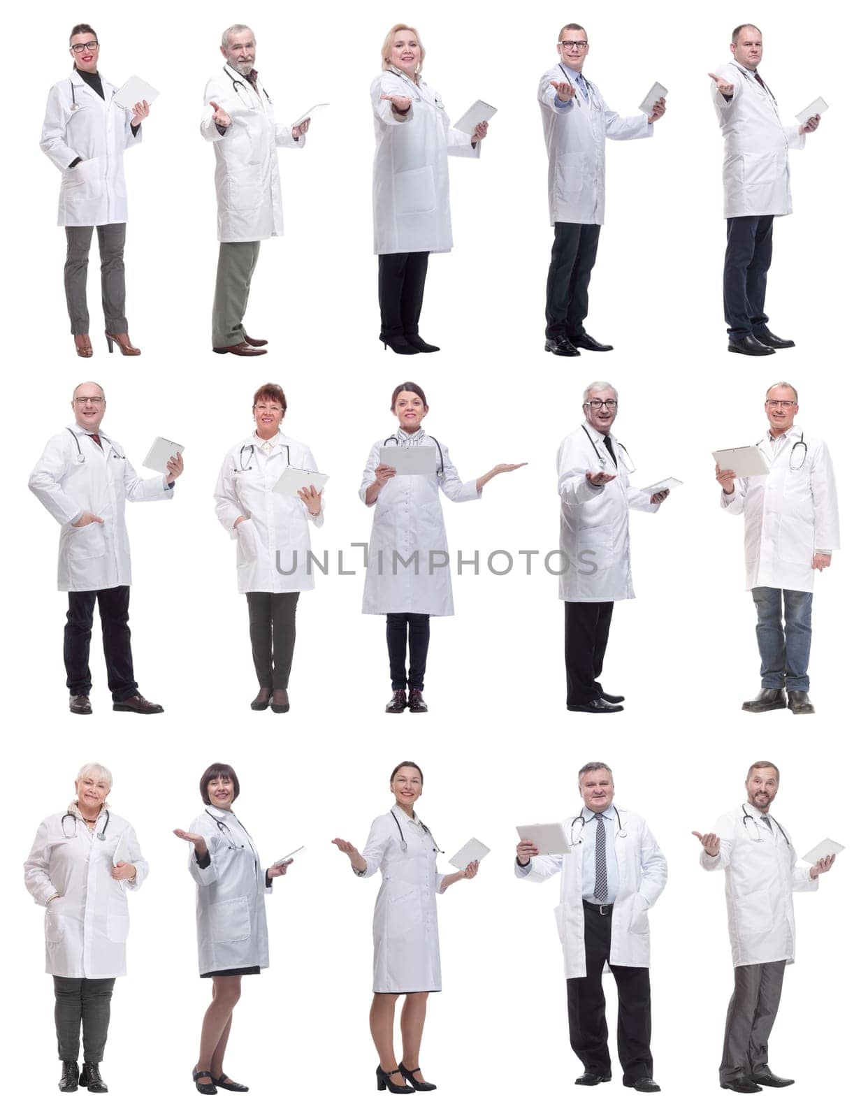 group of doctors with clipboard isolated on white background