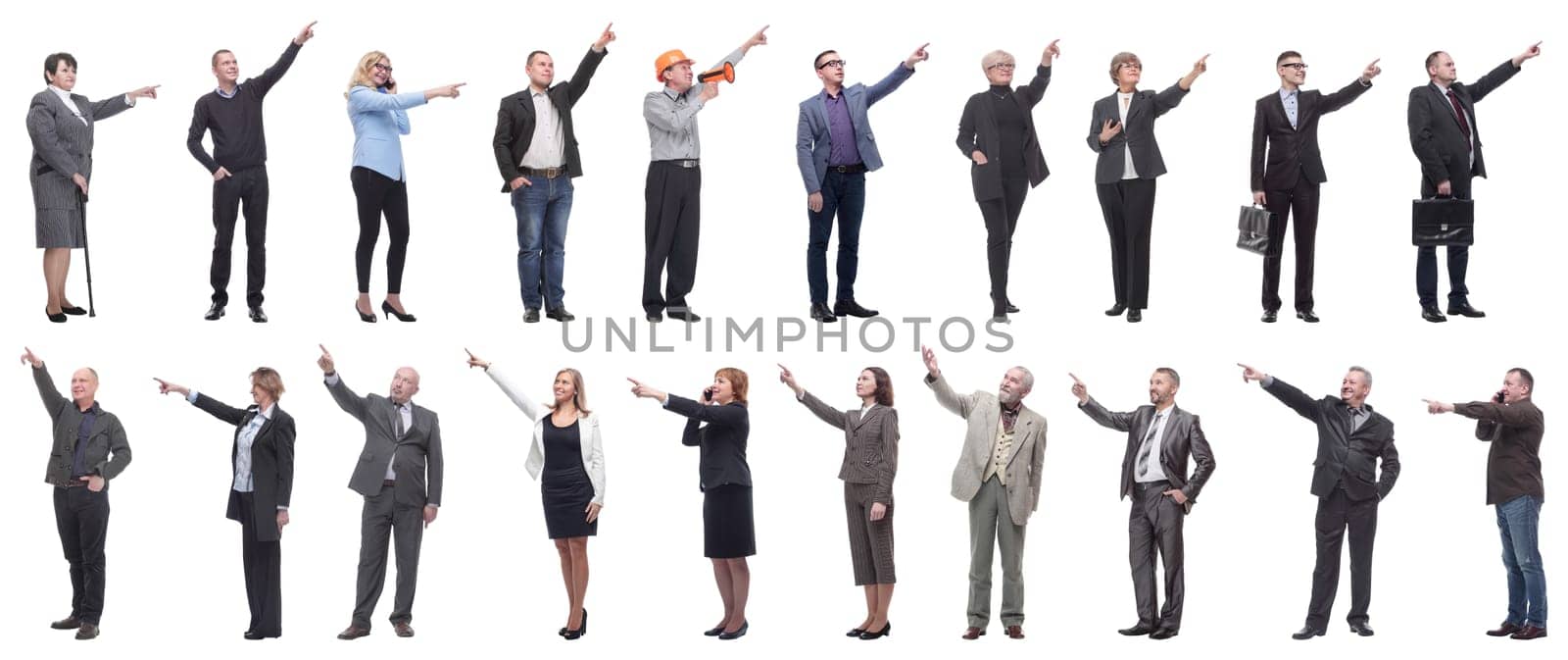 group of business people showing thumbs up isolated on white background