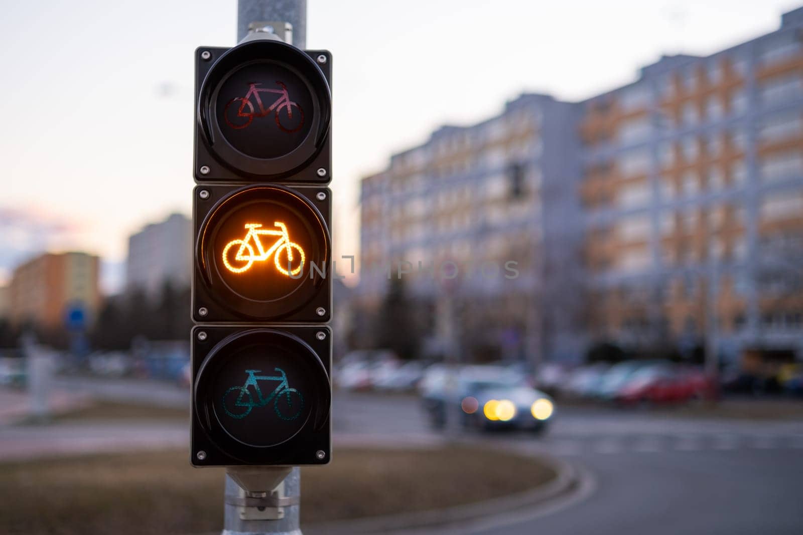Traffic yellow light forbids bicycle to pass in city by vladimka