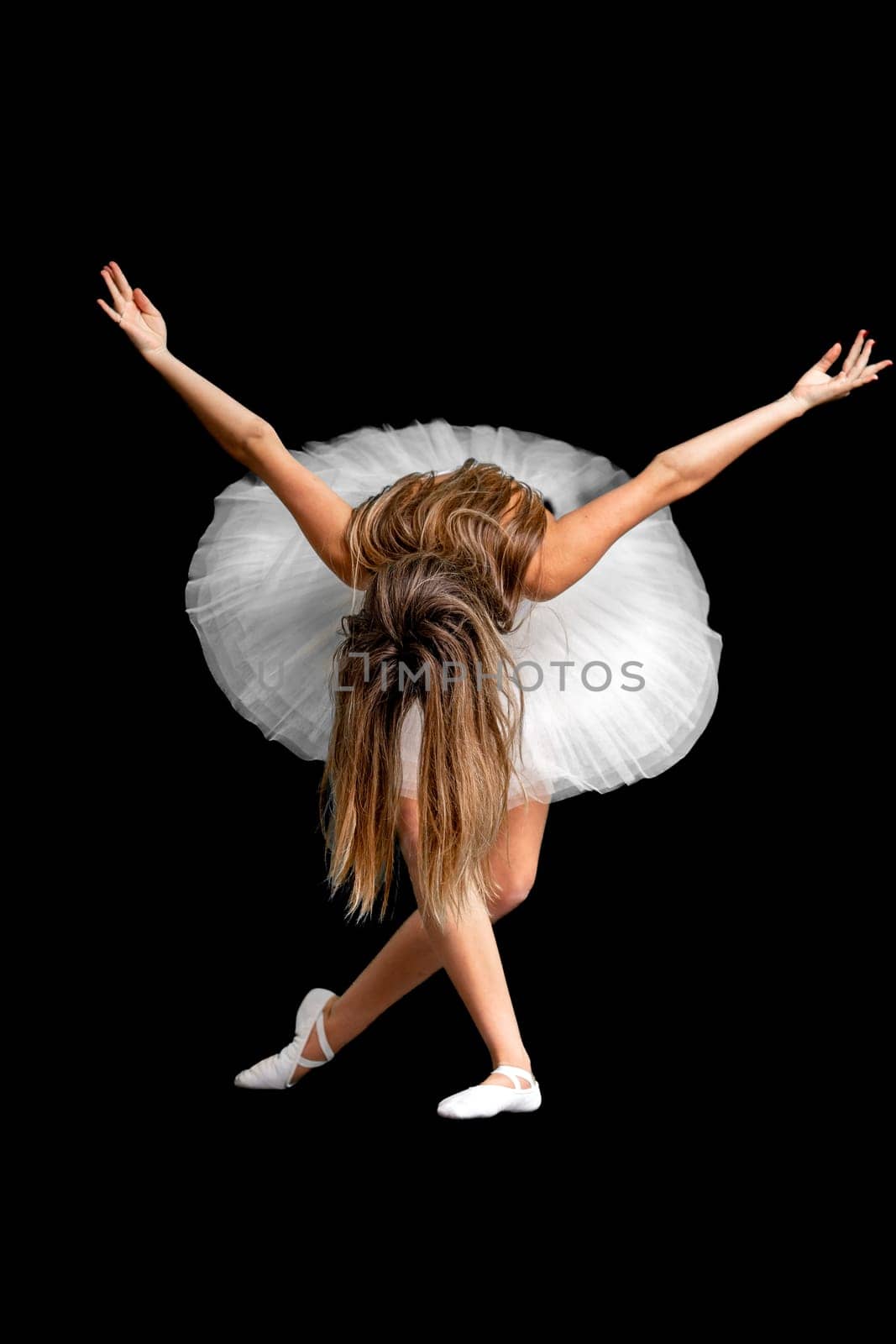 portrait of a ballerina in a pose, black background by Edophoto