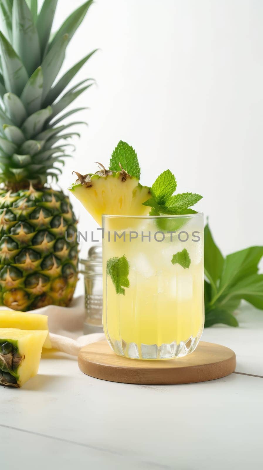 Pineapple cocktail. Summer refreshing tropical drink. Generative AI.