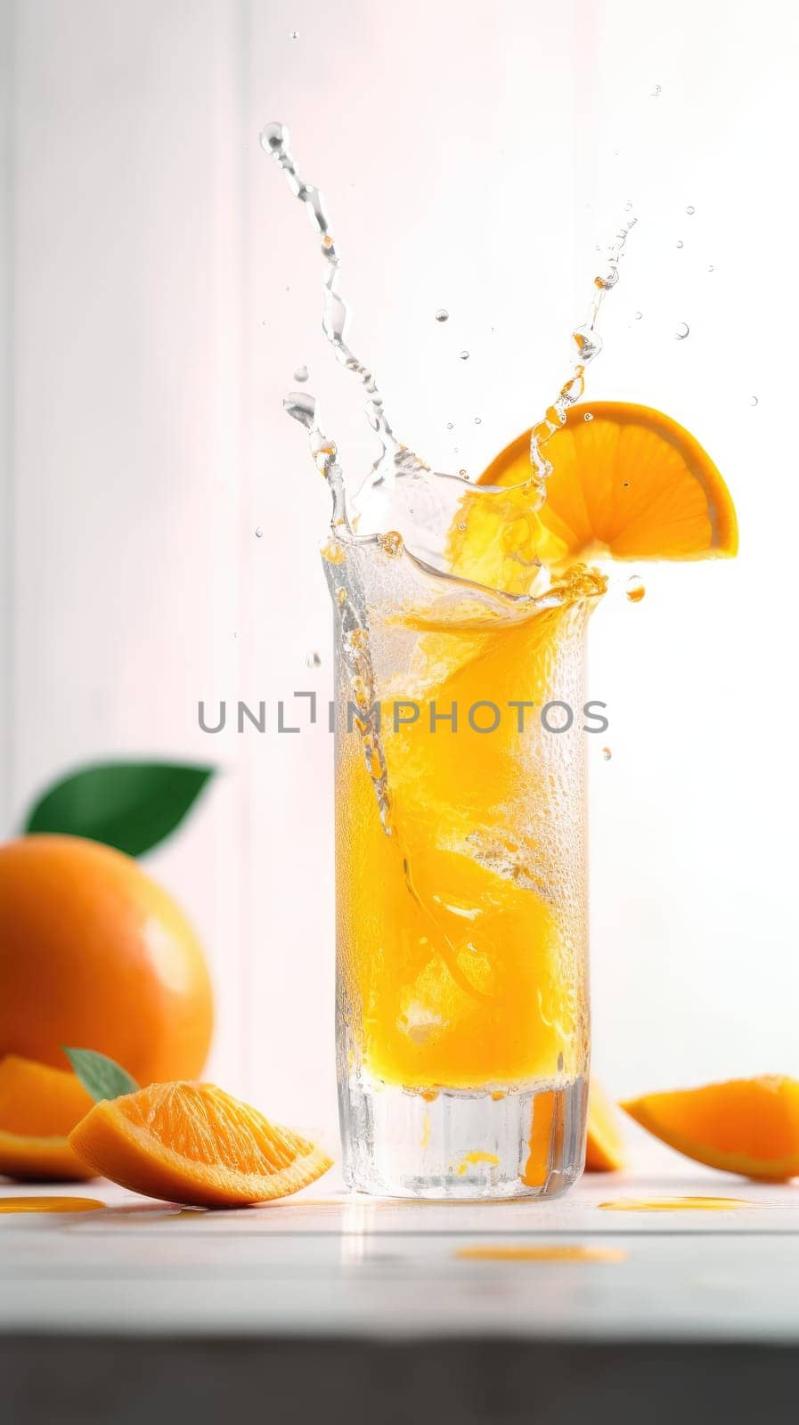 Glass of homemade orange juice on the table. Generative AI.