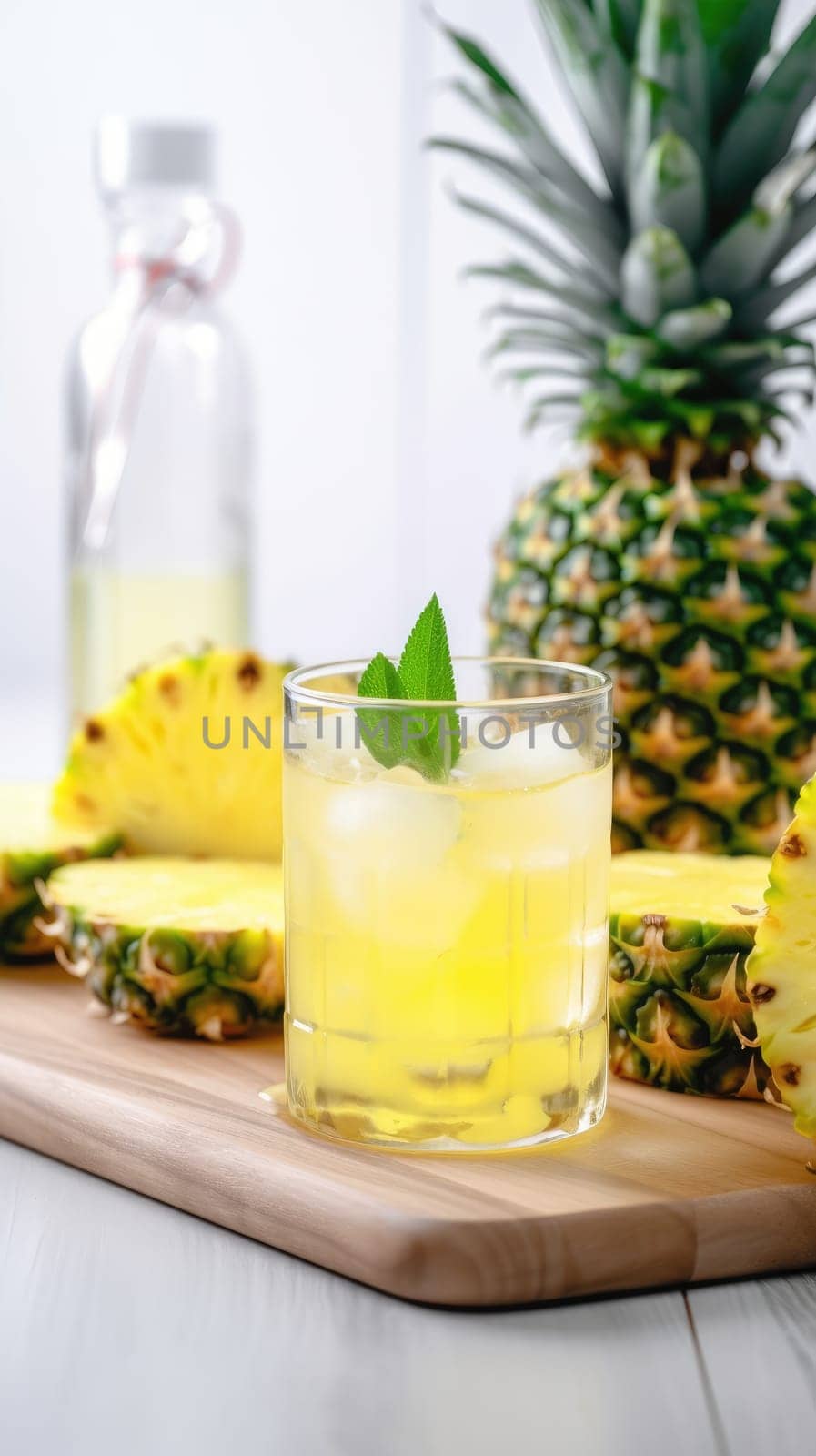 Pineapple cocktail. Summer refreshing tropical drink. Generative AI.