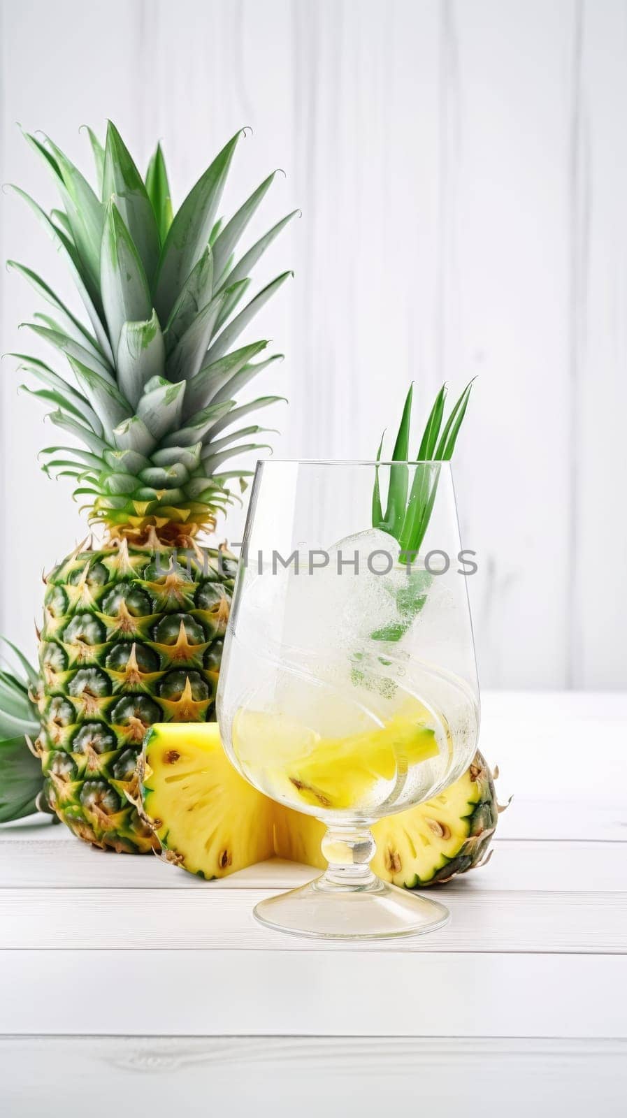 Pineapple cocktail. Summer refreshing tropical drink. Generative AI.