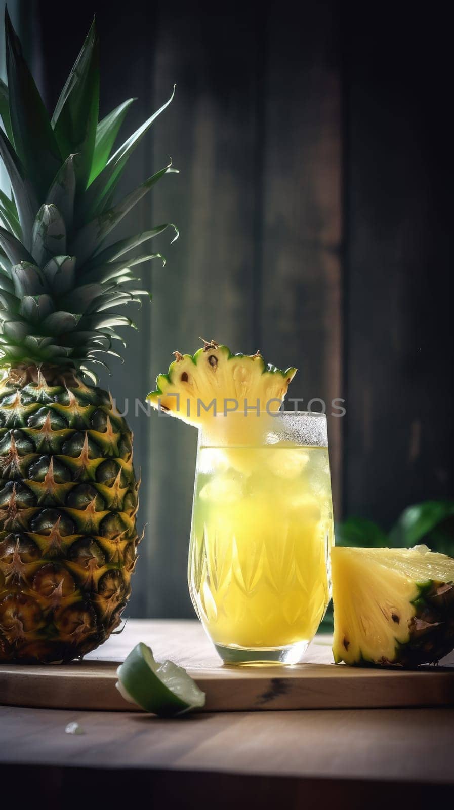 Pineapple cocktail. Summer refreshing tropical drink. Generative AI.