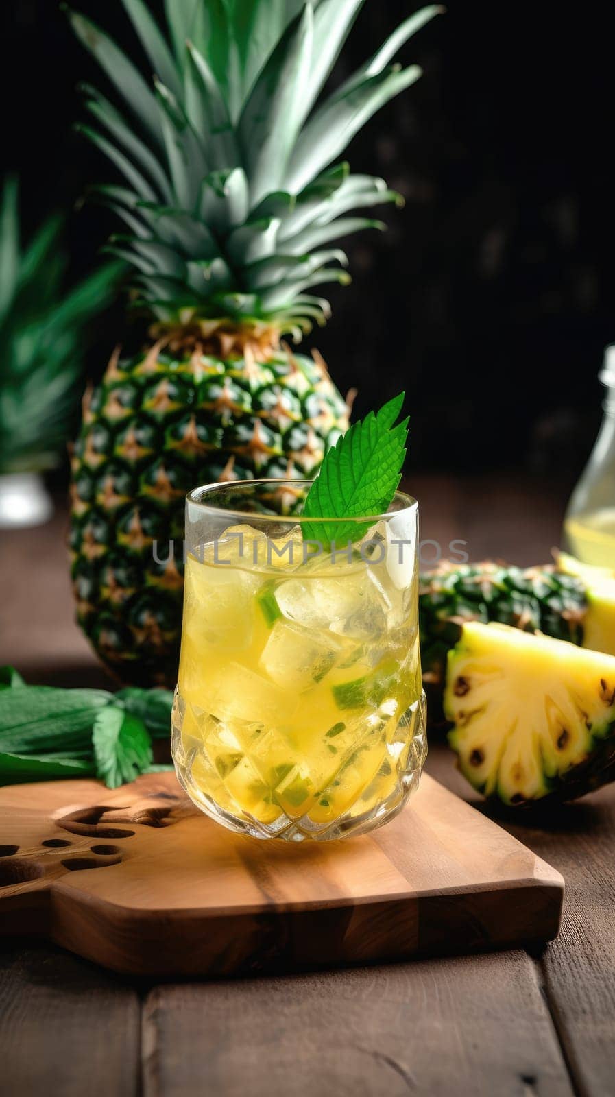 Pineapple cocktail. Summer refreshing tropical drink. Generative AI.