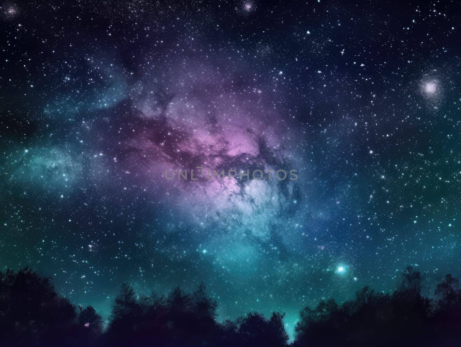 Night sky stars milky way blue purple sky in starry night over mountains. Generative AI by nateemee