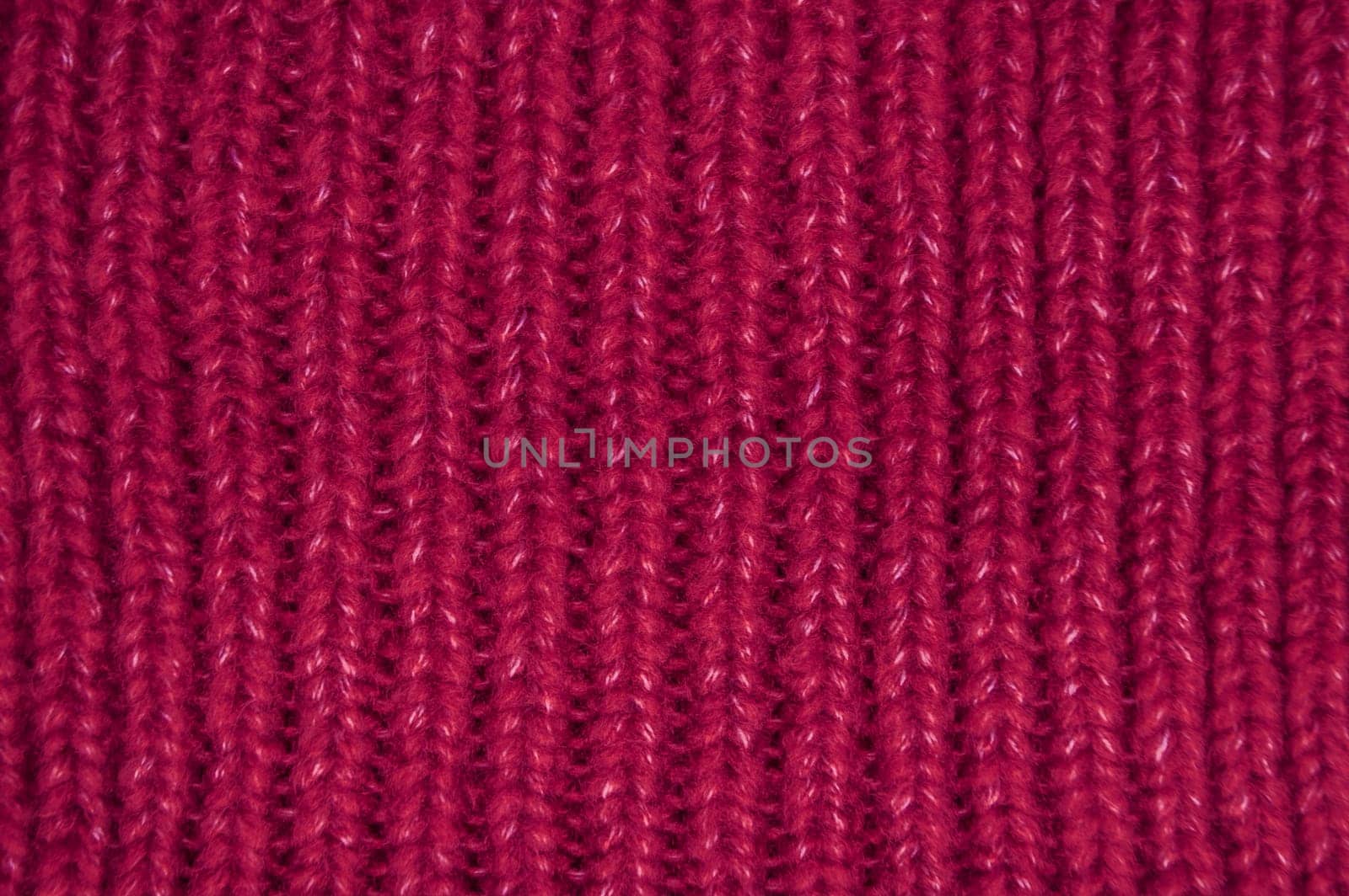 Structure Knitted Wool. Organic Woven Pullover. Cotton Handmade Christmas Background. Closeup Abstract Wool. Red Macro Thread. Nordic Xmas Canvas. Weave Cloth Embroidery. Knitted Fabric.