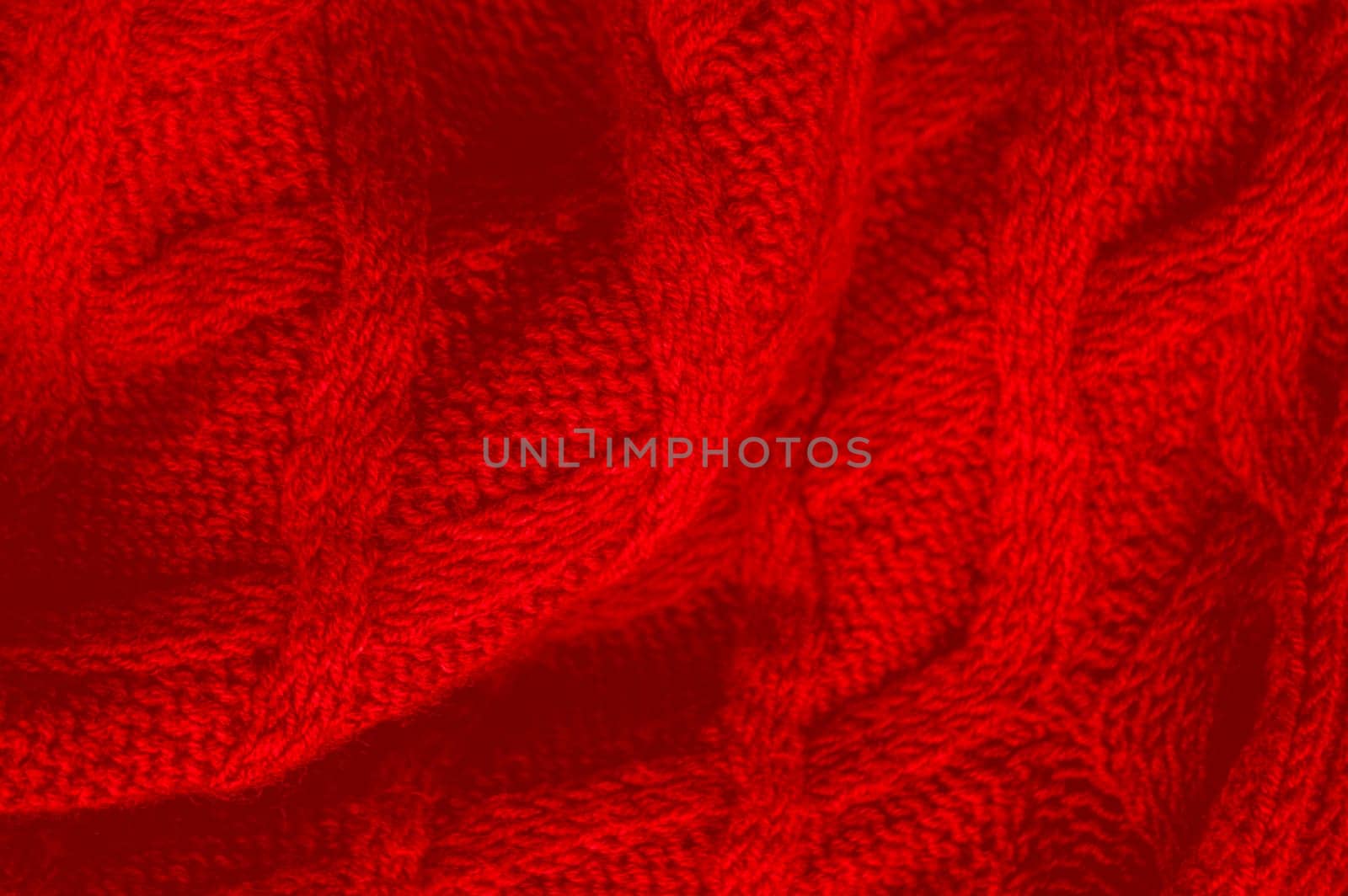 Macro Knitted Wool. Organic Woven Sweater. Structure Knitwear Warm Background. Abstract Wool. Red Cotton Thread. Scandinavian Xmas Cloth. Detail Scarf Cashmere. Soft Knitted Fabric.