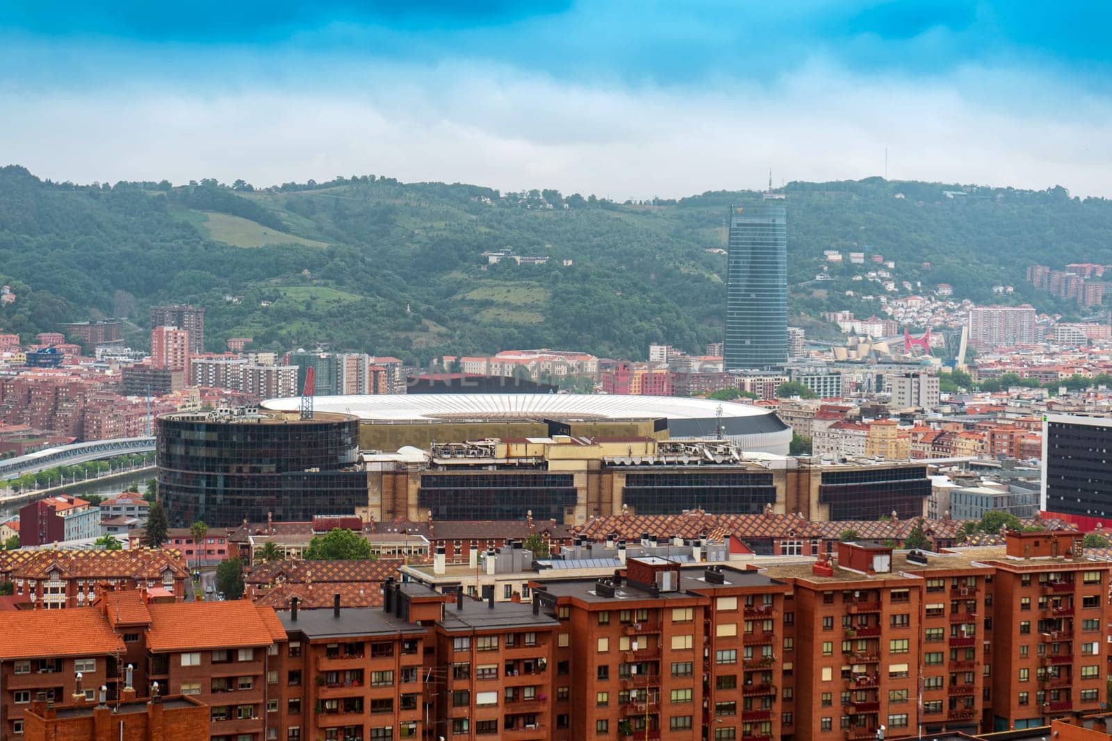 Panorama of the city of Bilbao, view of the San Mames Stadium, Basque Country, Spain
