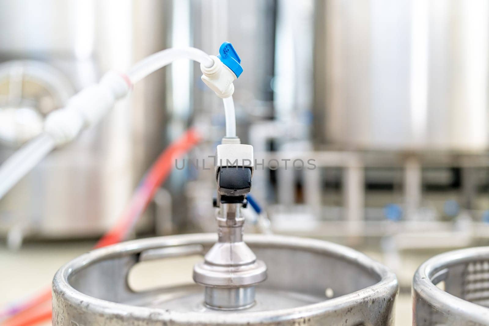 beer keg connected in pub. beer keg head.