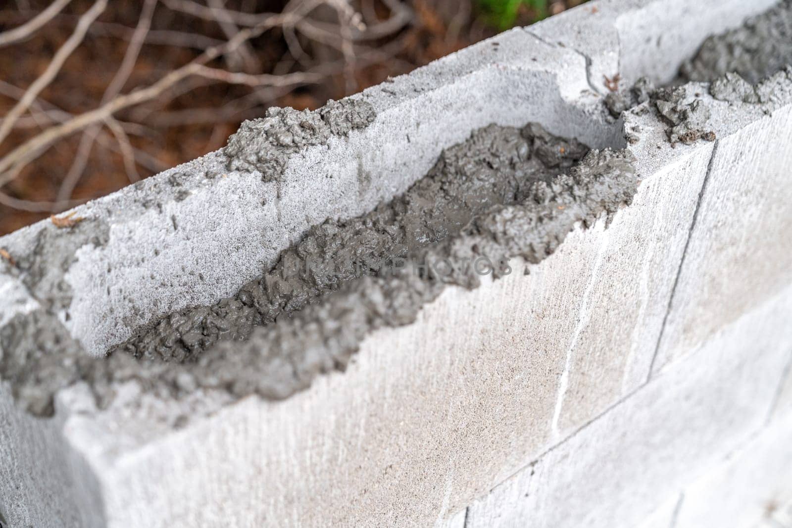 concrete foundation in the ground for building construction.