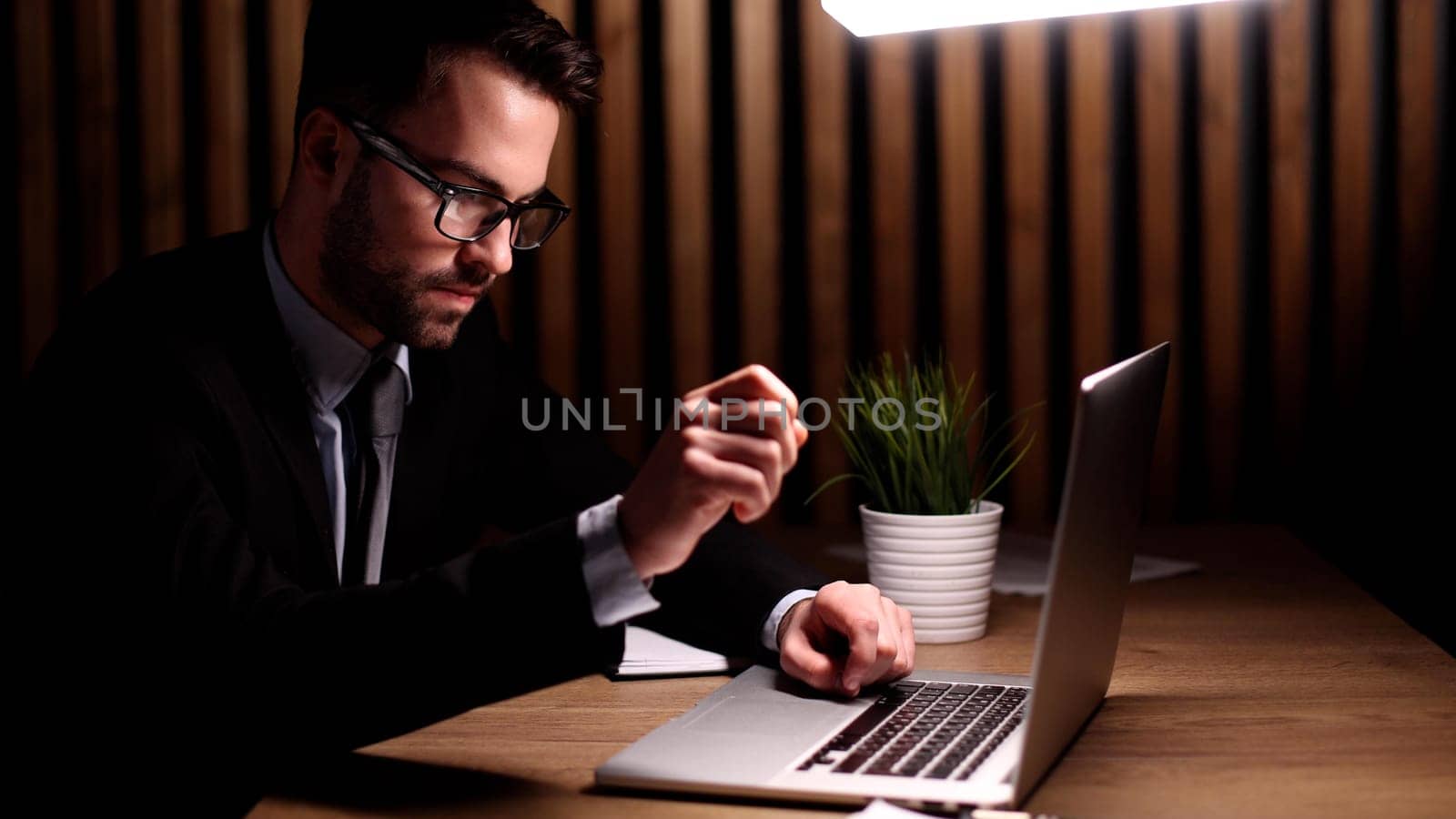 Portrait man, businessman, company founder, office worker sitting in the office