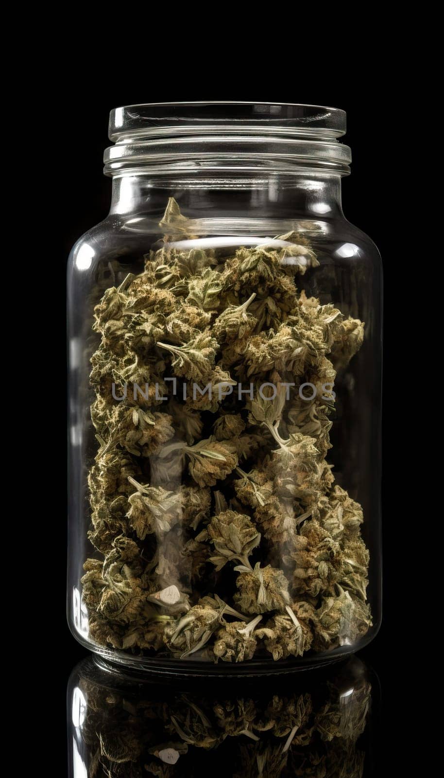 Jar of Marijuana and Cannabis on Black Background.