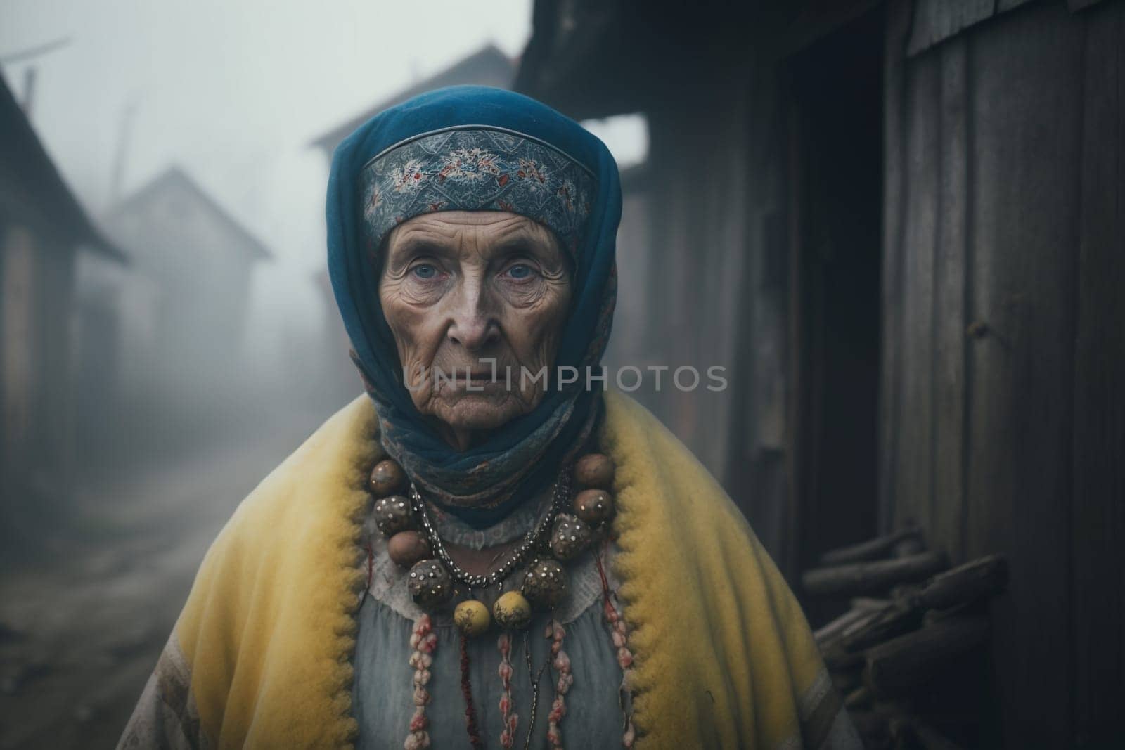 Culture of Ukraine, authenticity, uniqueness, independence and endurance. Local things, clothes, terrain. Yellow Ukrainian symbols, villages. High quality Generative AI .