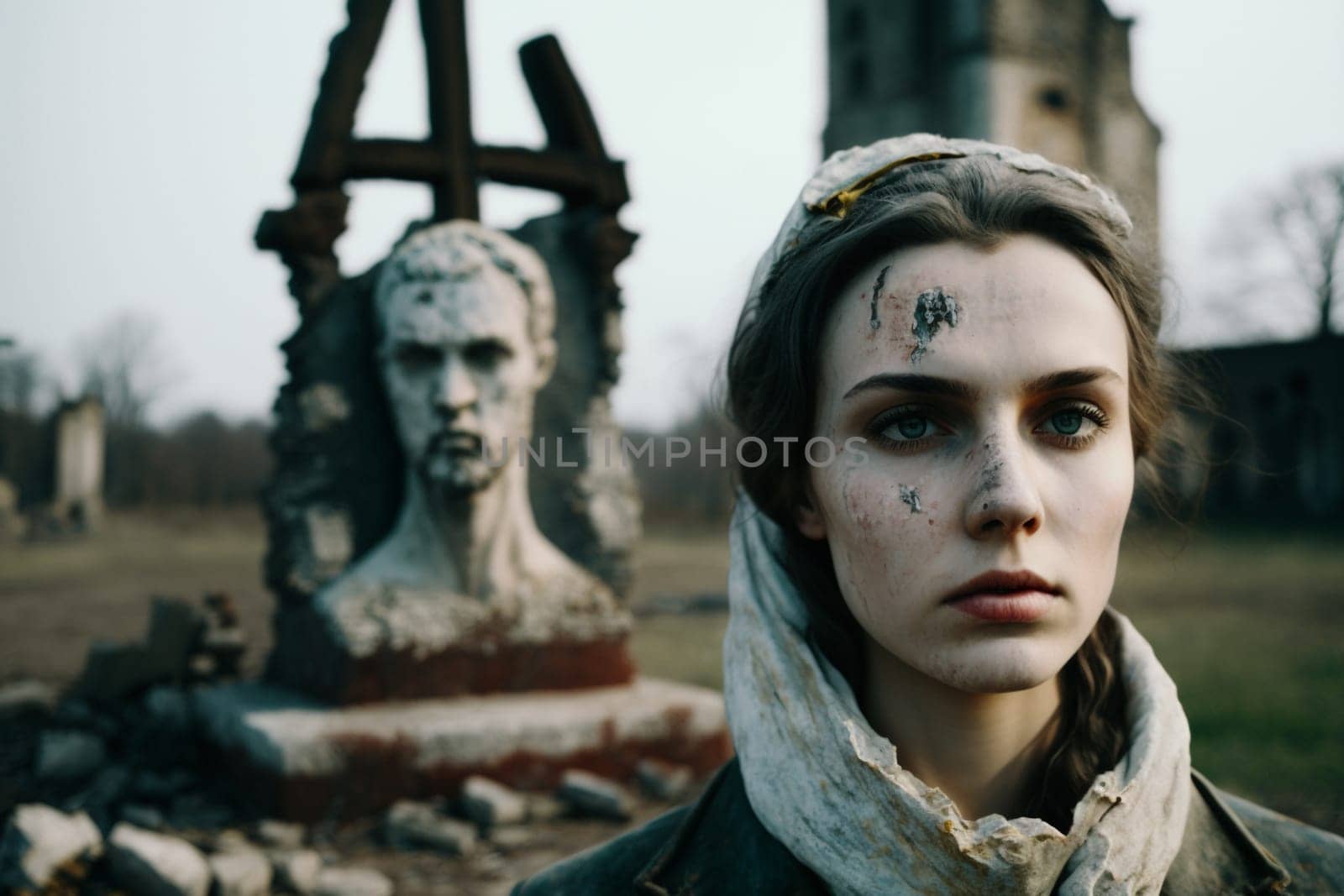 Culture of Ukraine, authenticity, uniqueness, independence and endurance. Local things, clothes, terrain. Yellow Ukrainian symbols, villages. High quality Generative AI .