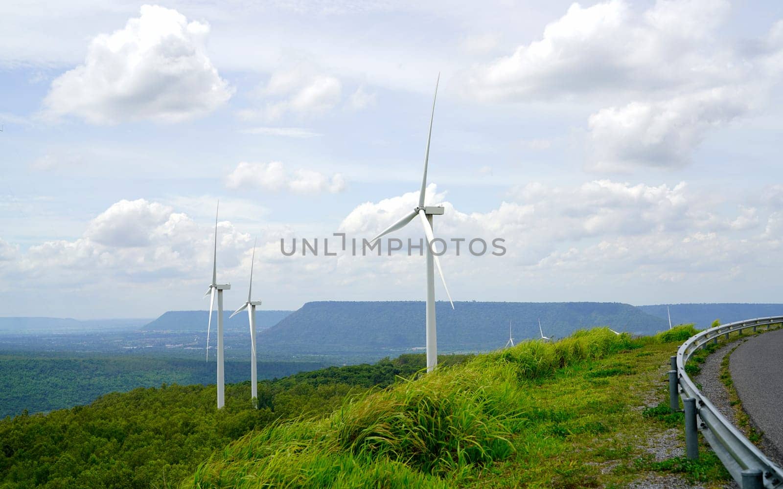 Wind energy. Wind power generation. Sustainable, renewable energy. Wind turbines generate electricity. Windmill farm. Green technology. Renewable resources. Sustainable development. Net zero emissions by Fahroni