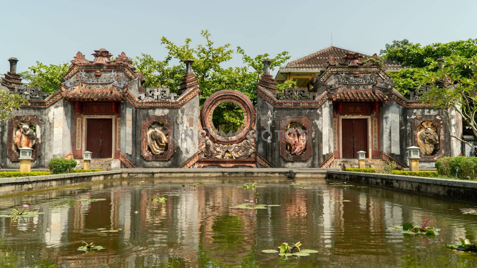 temple with reflection in the pond in the garden. High quality photo