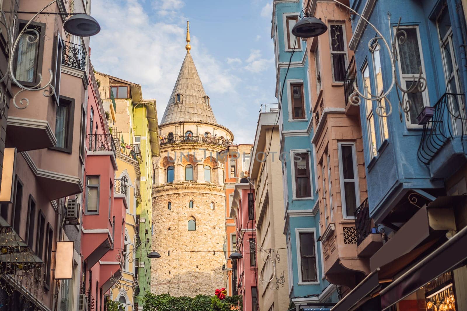 Istanbul city skyline in Turkey, Beyoglu district old houses with Galata tower.