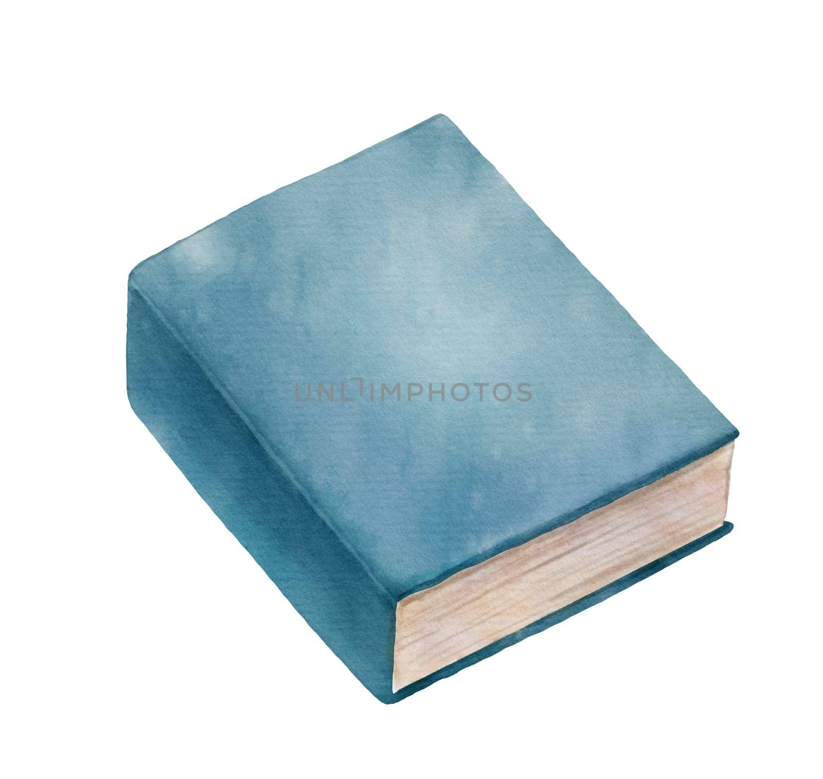 Blue closed book. Hand drawn literature for reading and study. Watercolor illustration isolated on white. by ElenaPlatova