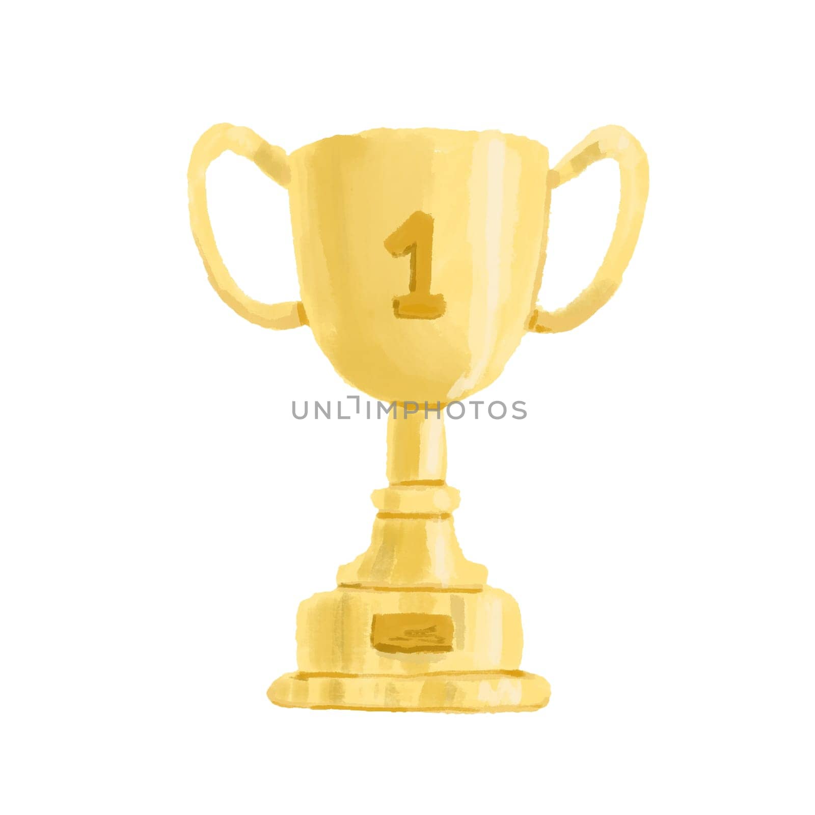Hand drawn golden winner trophy isolated on white background. Sport winner prize illustration.