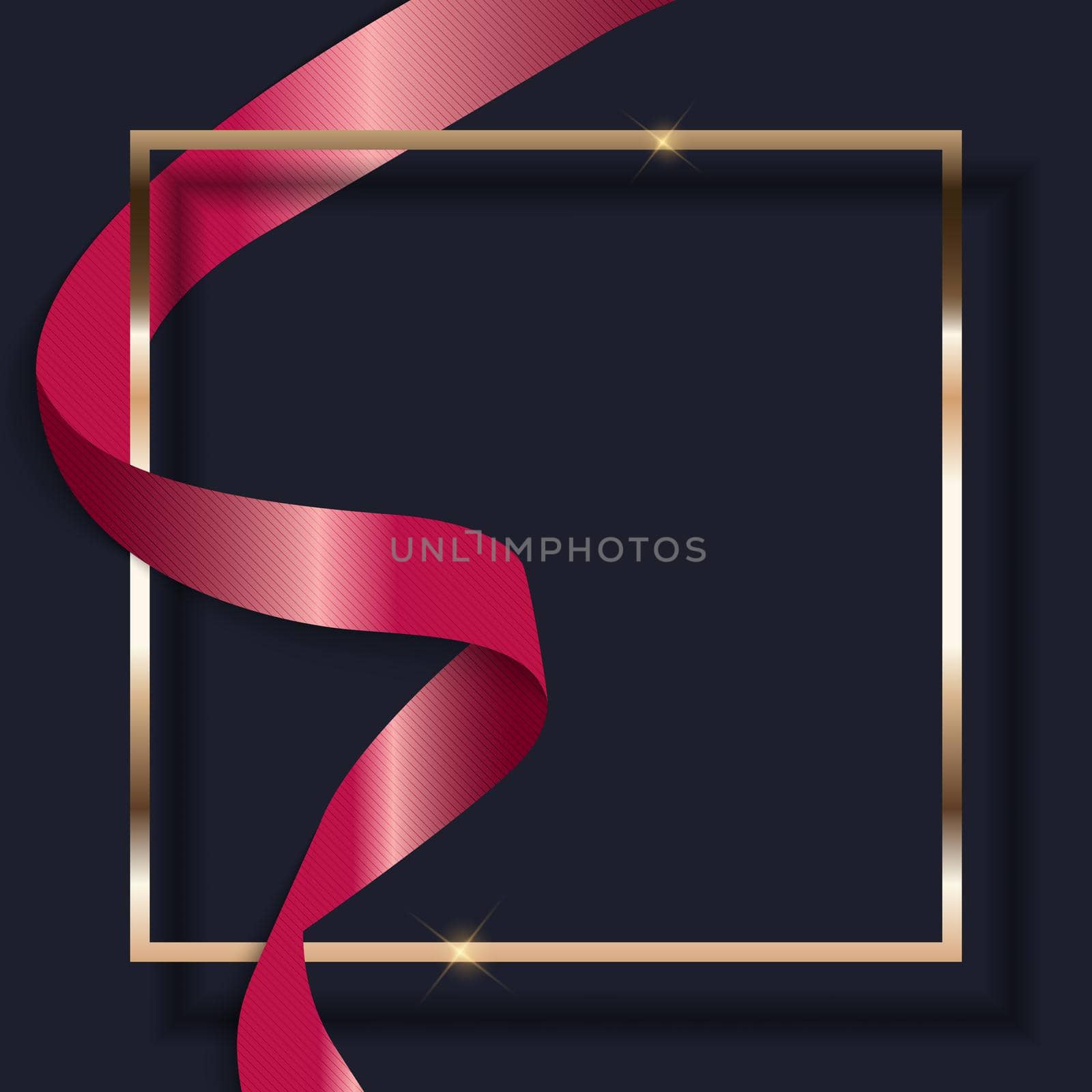 Pink Ribbon and Golden Frame on Dark Background. Vector Illustration EPS10