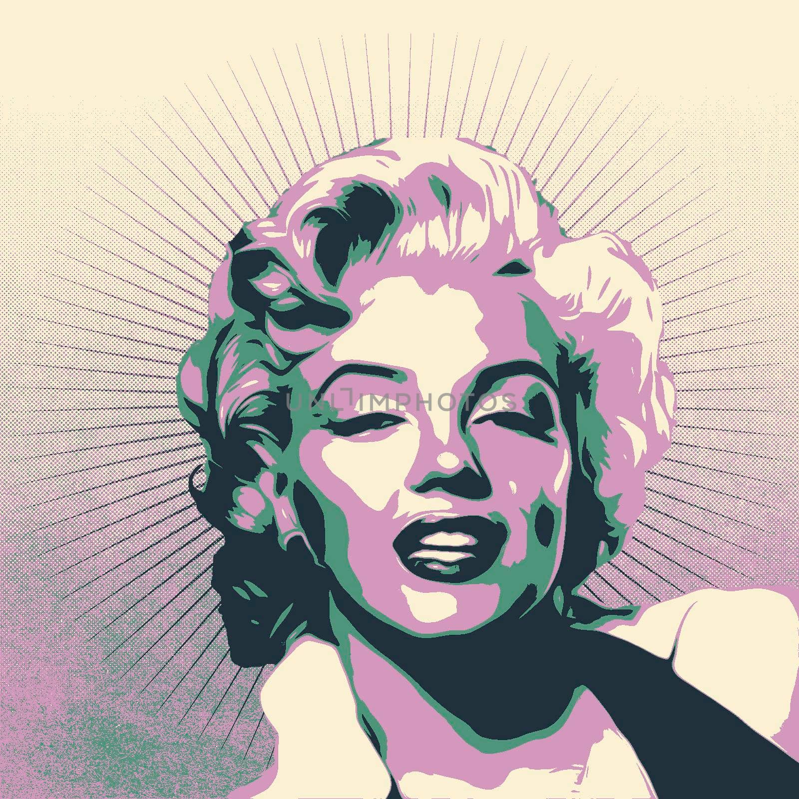 Trieste, Italy - July 16: Digital portrait of Marylin Monroe finished with stencil or silkscreen printing technique on July 16, 2021