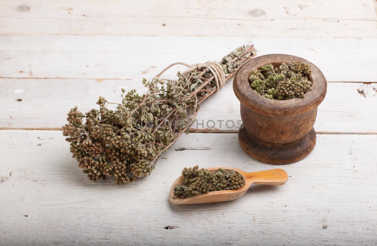 Close up of dried oregano herb inside a bowl