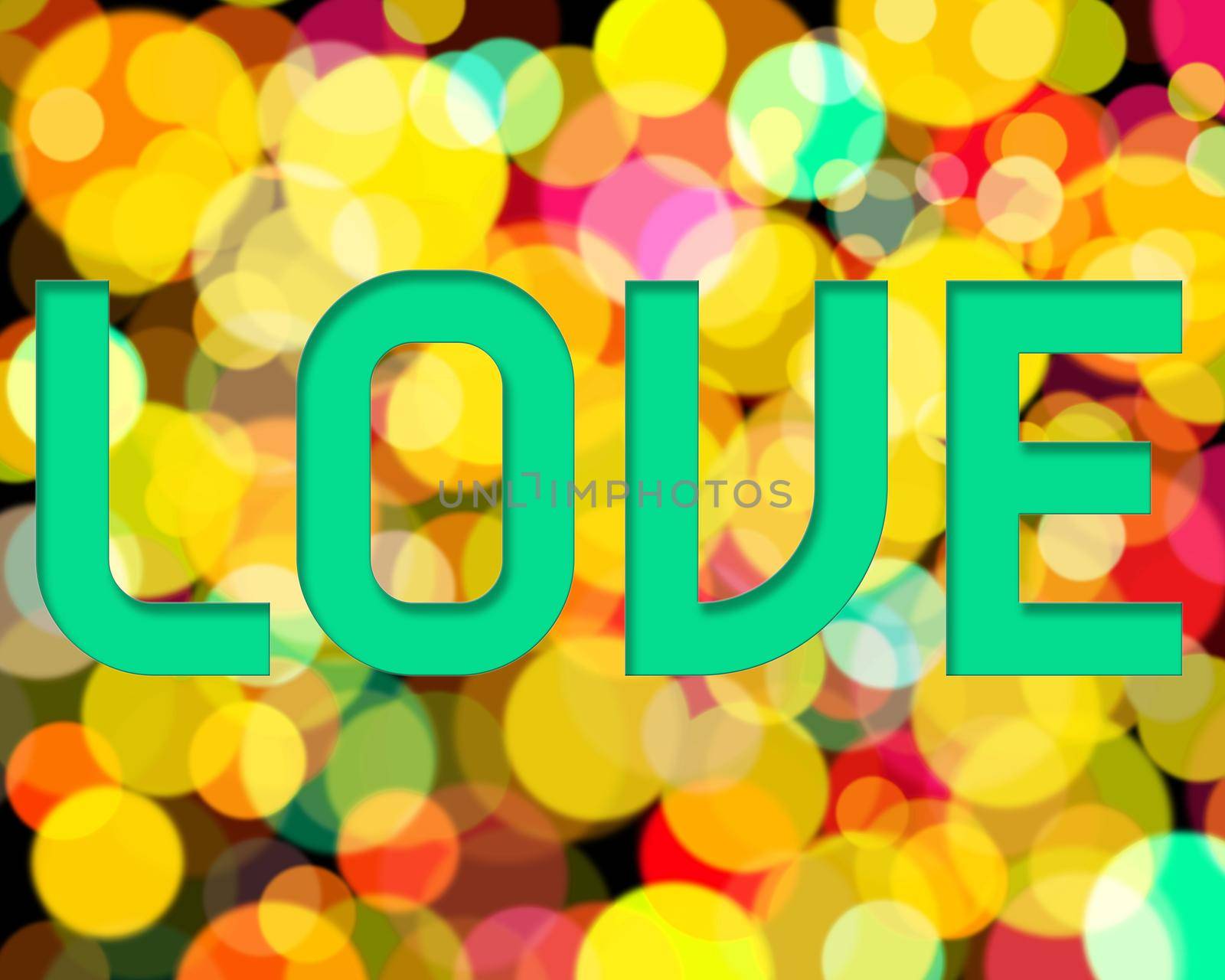 The word Love on bubble background or colorful circles