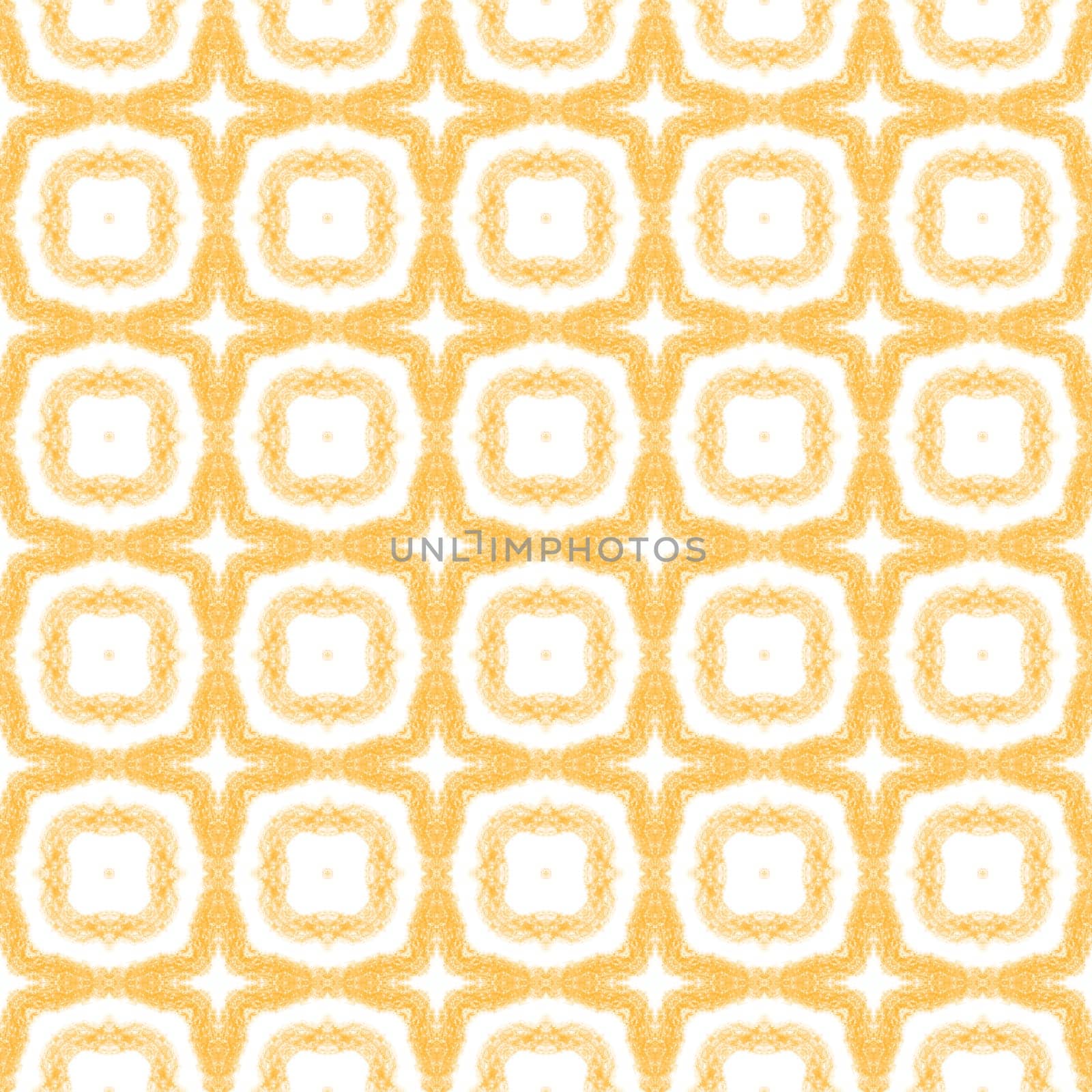 Ethnic hand painted pattern. Yellow symmetrical kaleidoscope background. Textile ready alluring print, swimwear fabric, wallpaper, wrapping. Summer dress ethnic hand painted tile.