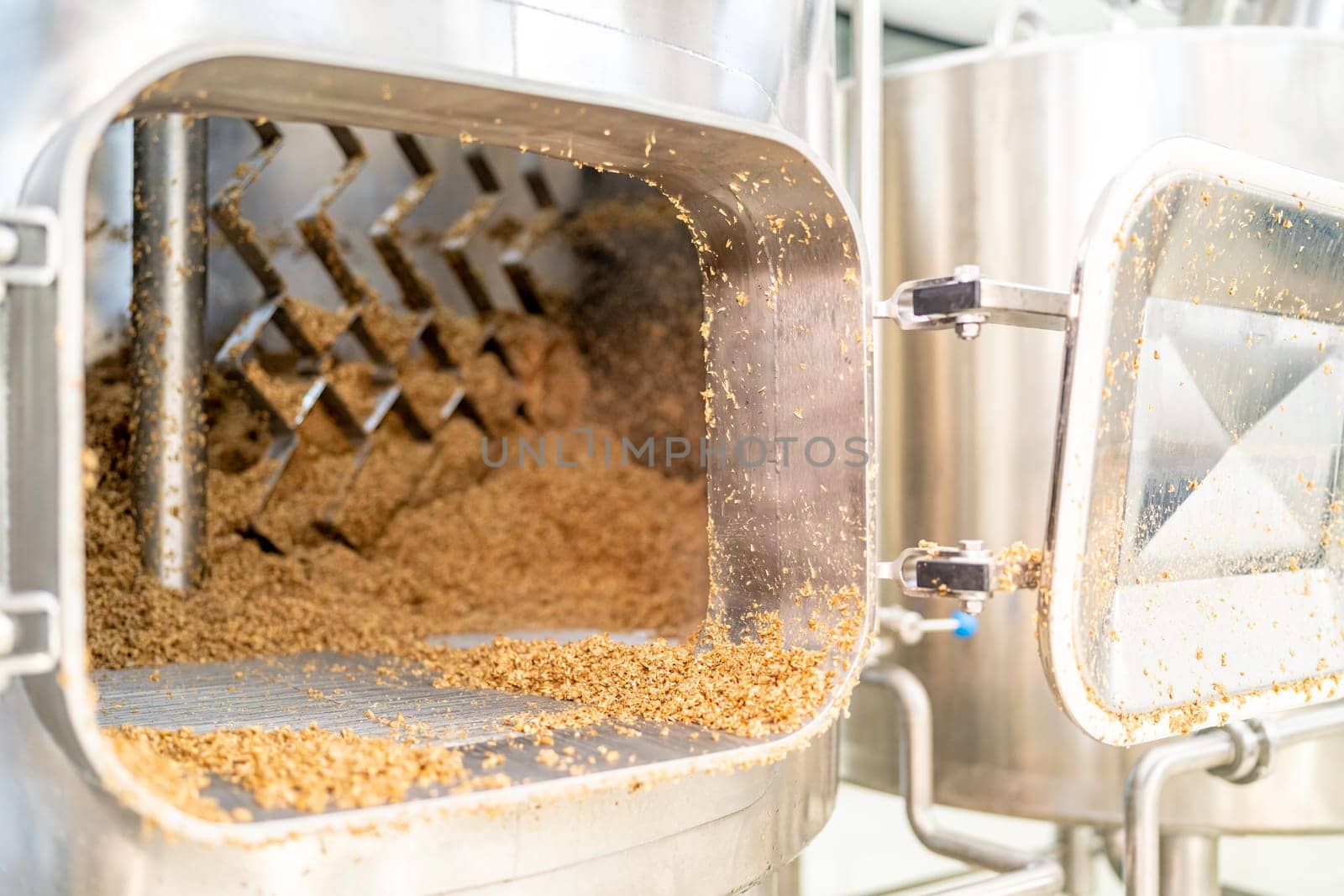 stainless steel boiler for brewing beer in a brewery. High quality photo