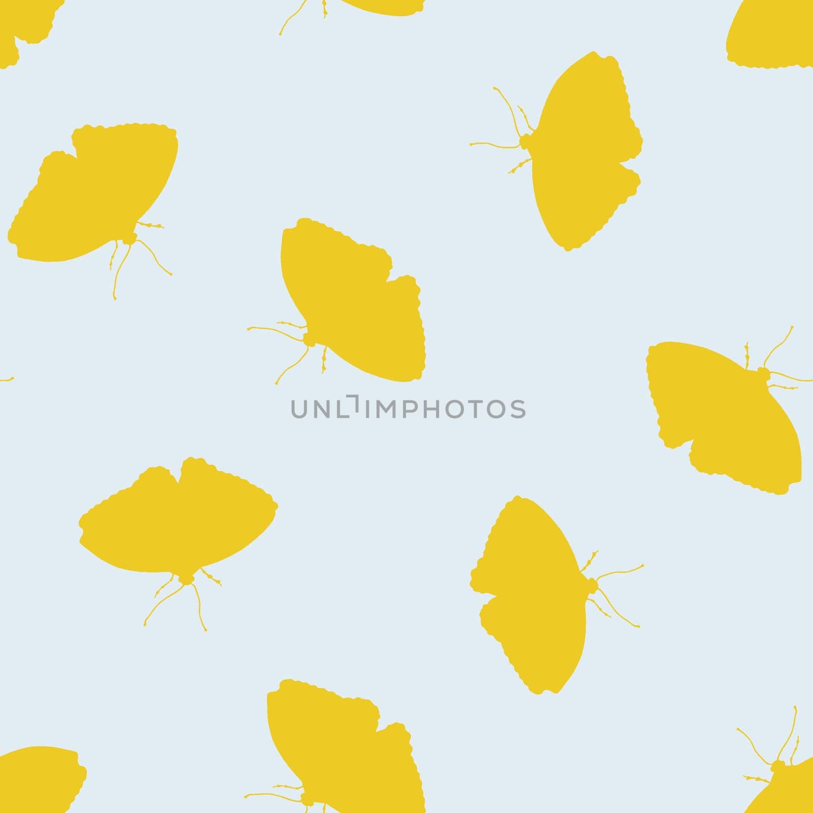 Scattered Butterfly Silhouette Seamless Repeat Pattern Background. Random Yellow Butterfly Silhouettes Digital Paper.