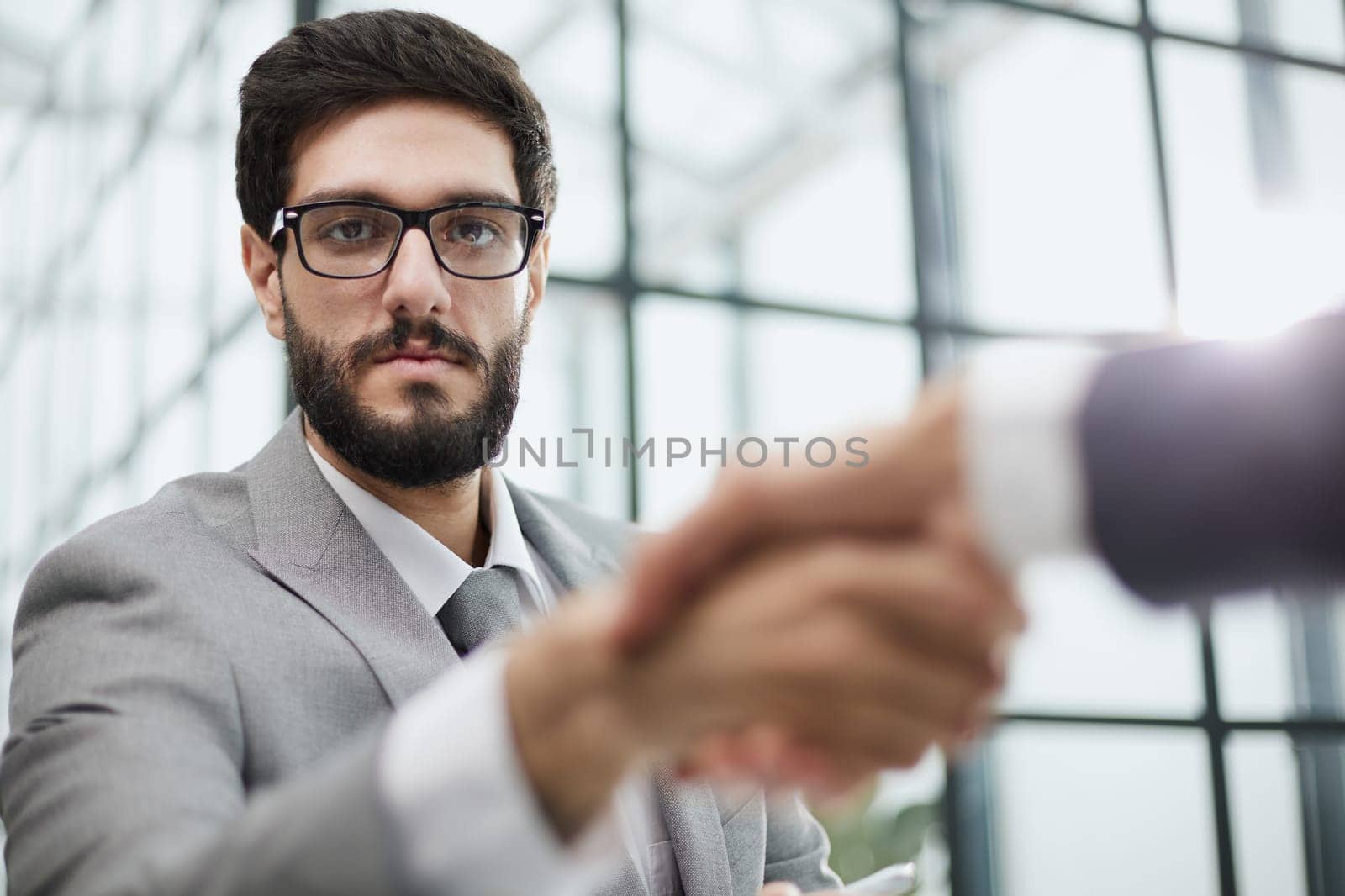Welcome business. Handshake, business man with shake hands.
