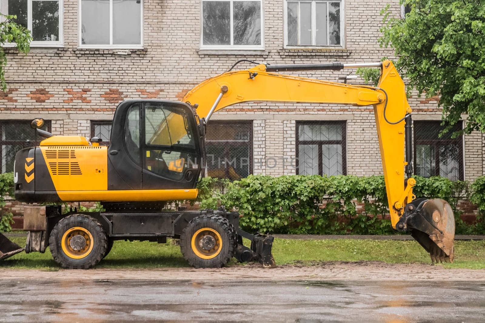 Excavator Heavy Industrial Machine Tractor Equipment Excavation Work Industry on Construction Site.