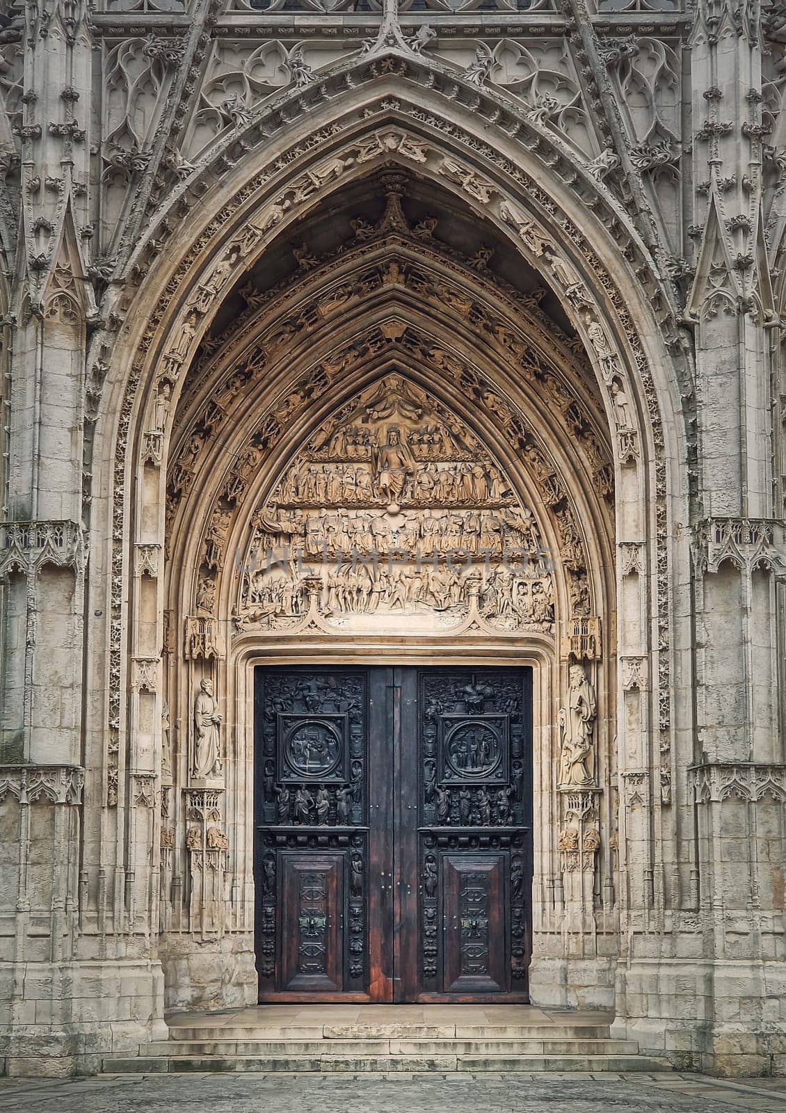 Saint Maclou Church entrance door, Rouen in Normandy, France. Flamboyant gothic architectural style by psychoshadow