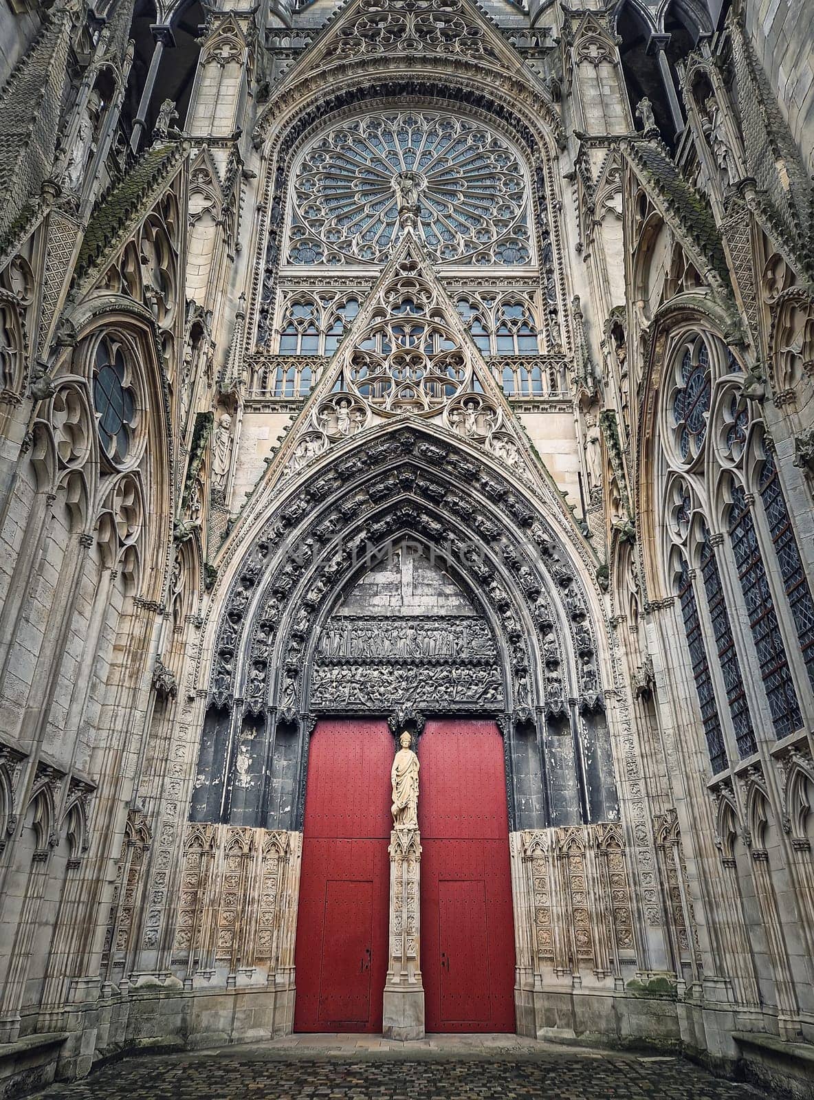Notre Dame de Rouen Cathedral side entrance door. Architectural landmark facade details featuring styles from Early Gothic to late Flamboyant and Renaissance architecture, Normandy, France by psychoshadow