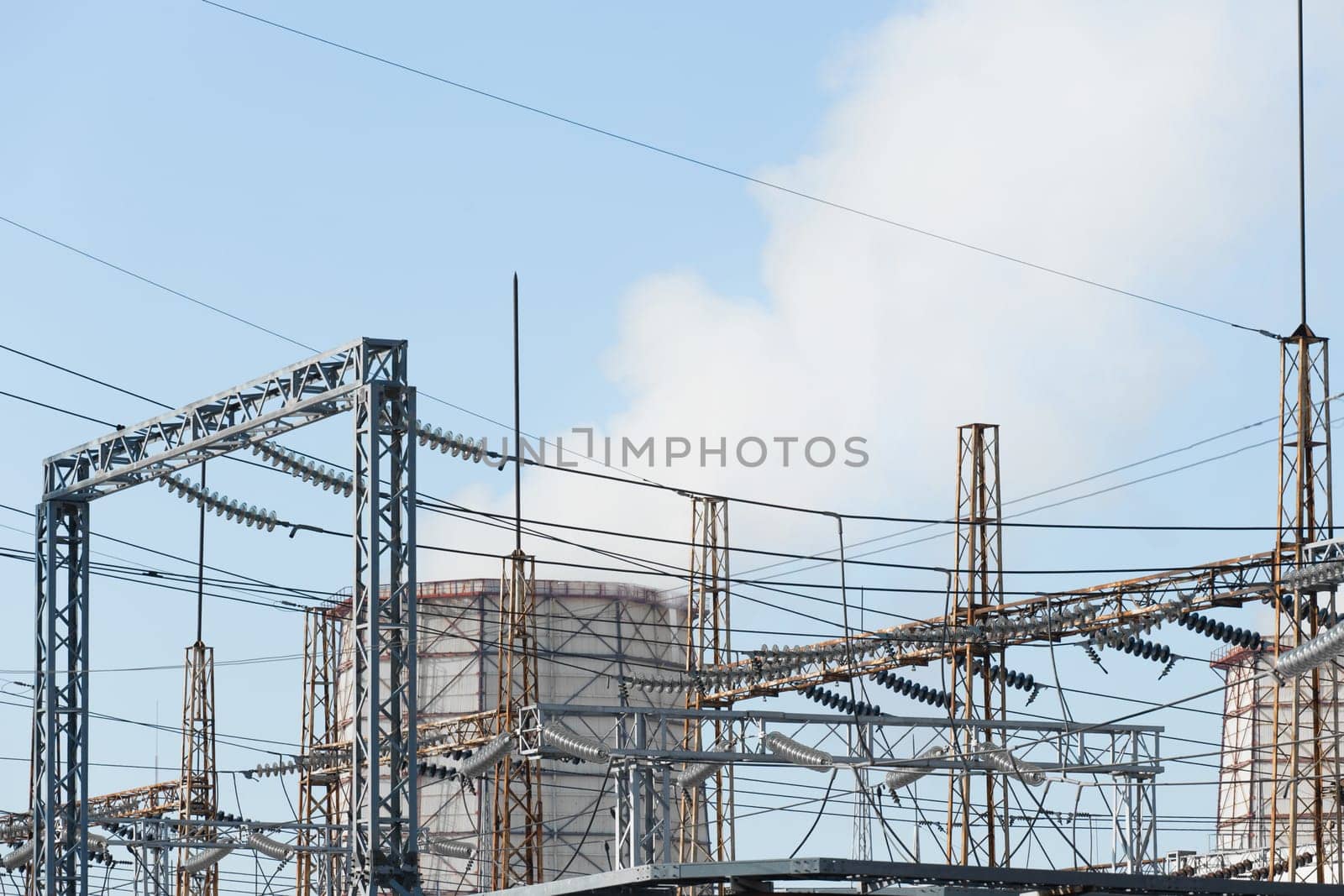 Electricity power plant industry station energy tower industrial electric factory technology environment cooling pollution steam.