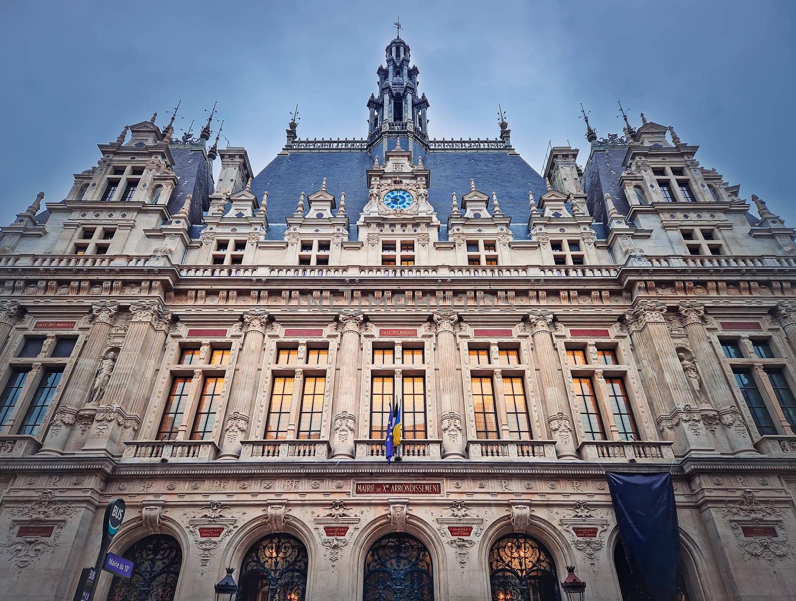 City Hall Mairie X arrondissement of Paris, France. Outdoors view to the beautiful facade of the historical building by psychoshadow