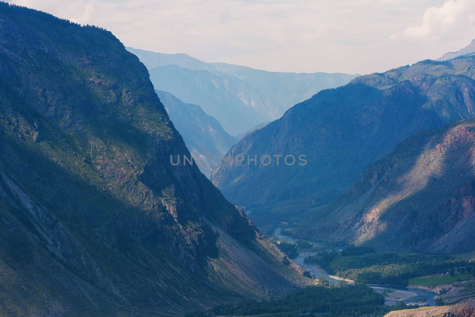 Valley of the river of Chulyshman. Altai mountains, Russia, beautiful summer day