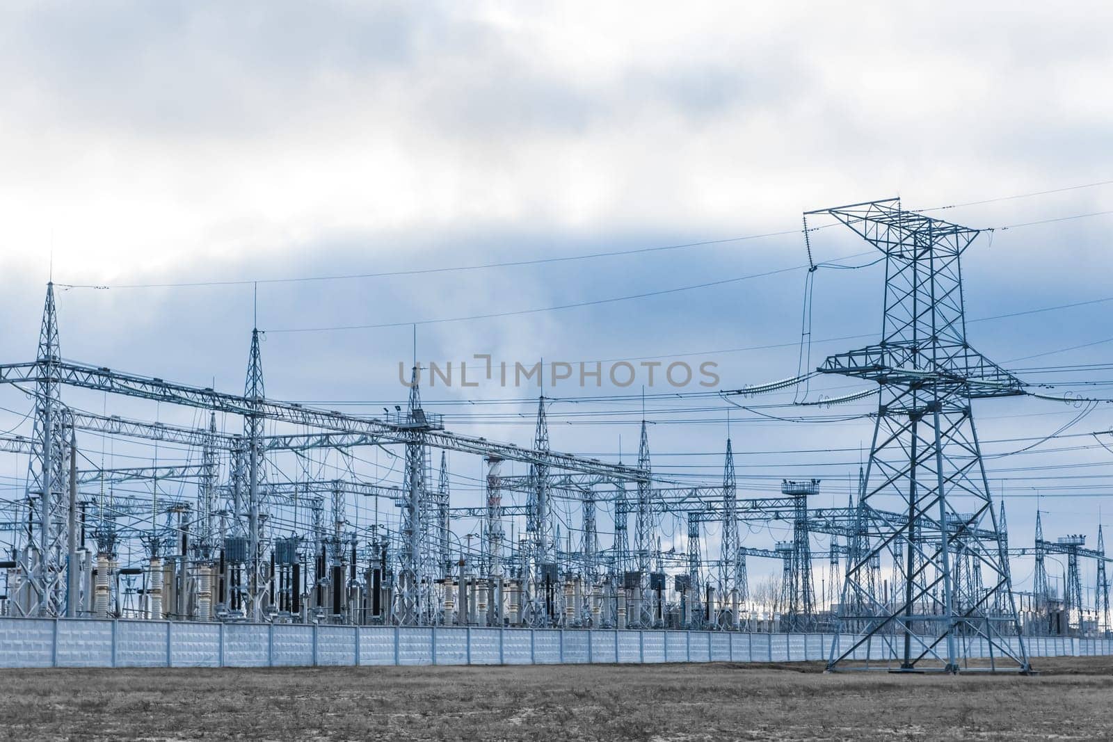 Power high voltage electric power lines energy industry by AYDO8
