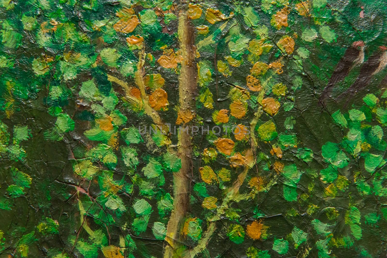 Brushstrokes oil paint abstract green pattern canvas close-up texture background.