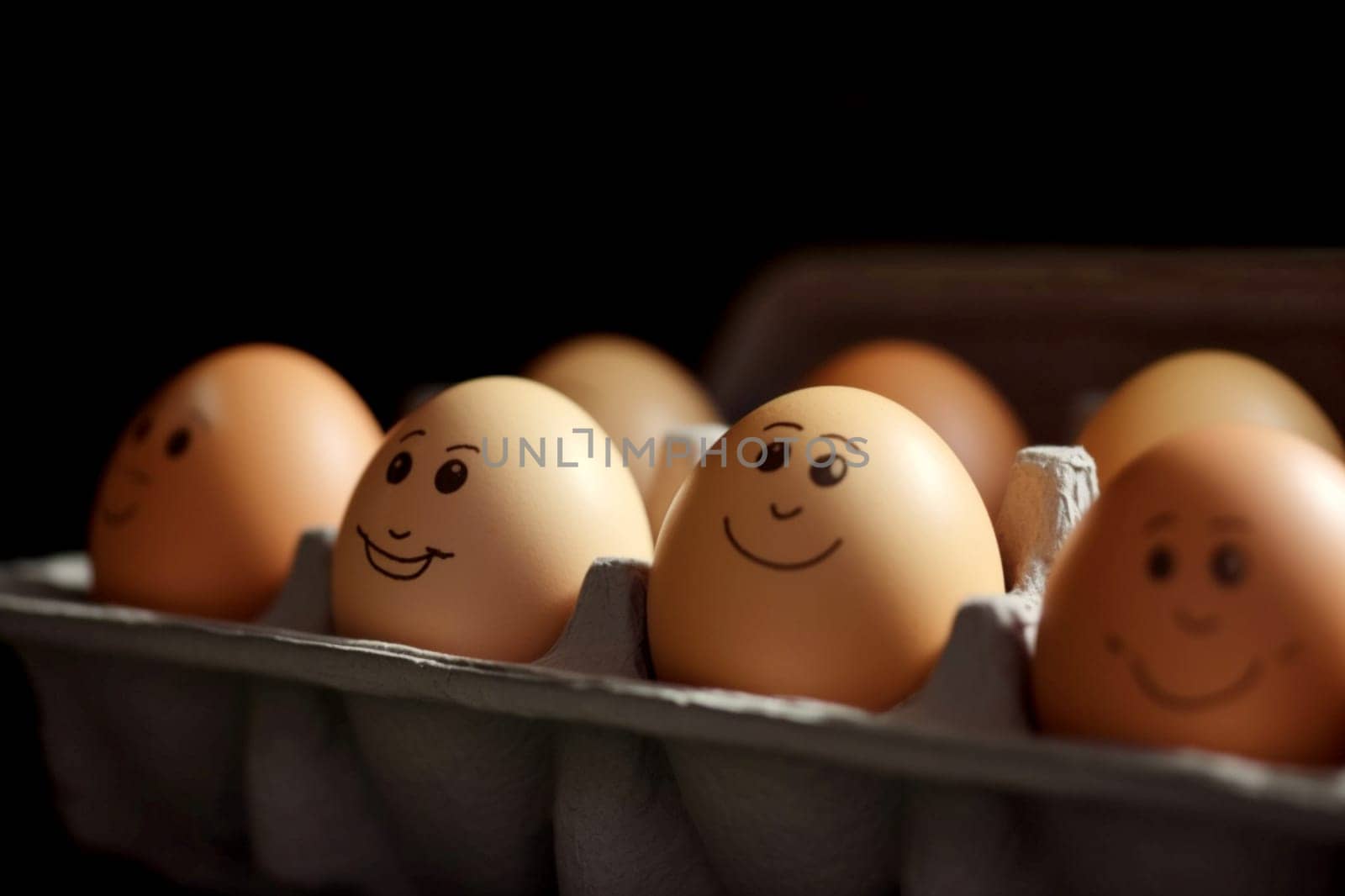 group of eggs in a carton with smiles on their faces