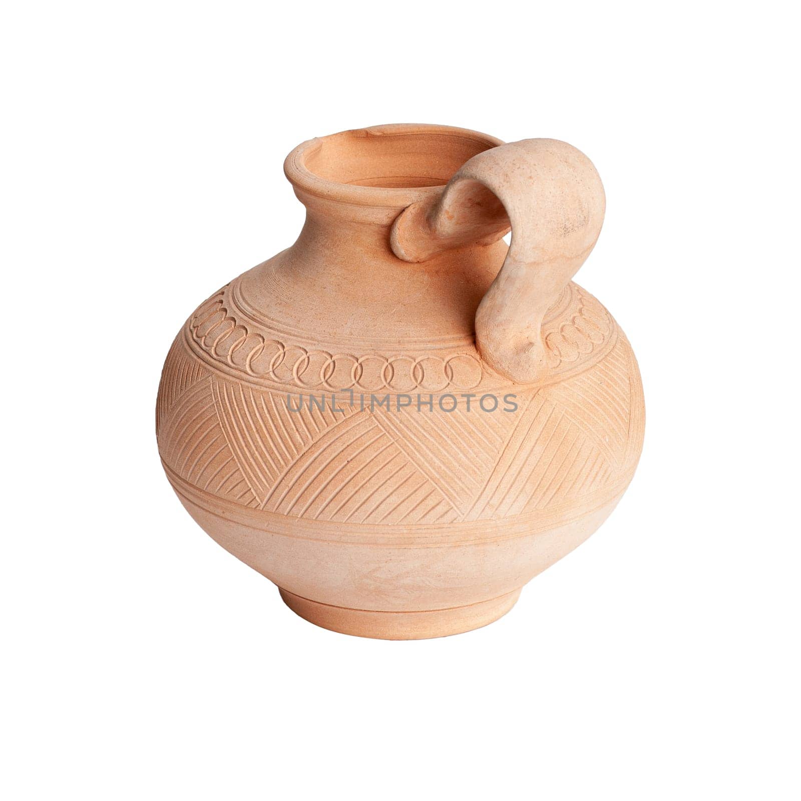 A brown clay jug isolated on a white background