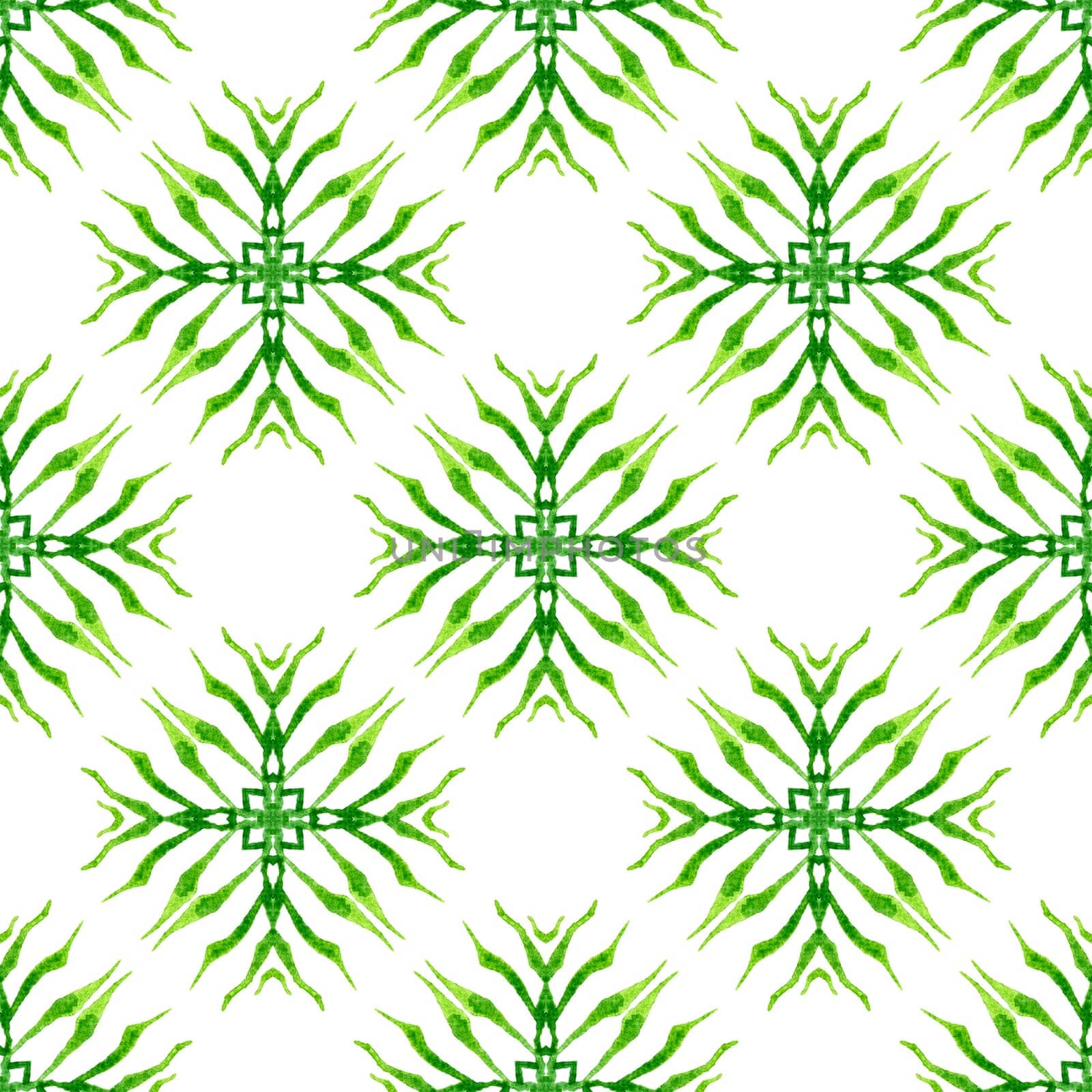 Hand drawn tropical seamless border. Green extraordinary boho chic summer design. Tropical seamless pattern. Textile ready admirable print, swimwear fabric, wallpaper, wrapping.