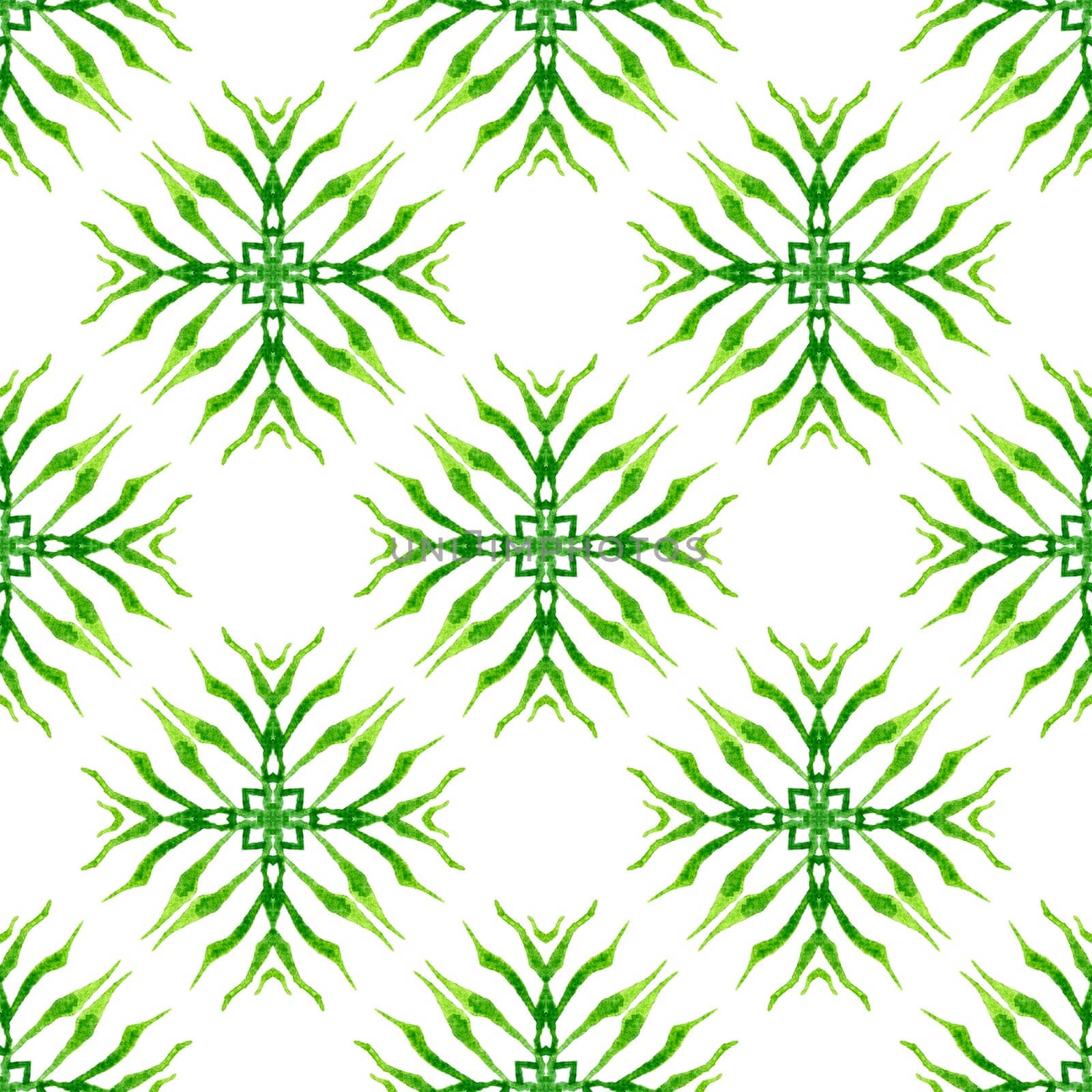 Hand drawn tropical seamless border. Green extraordinary boho chic summer design. Tropical seamless pattern. Textile ready admirable print, swimwear fabric, wallpaper, wrapping.